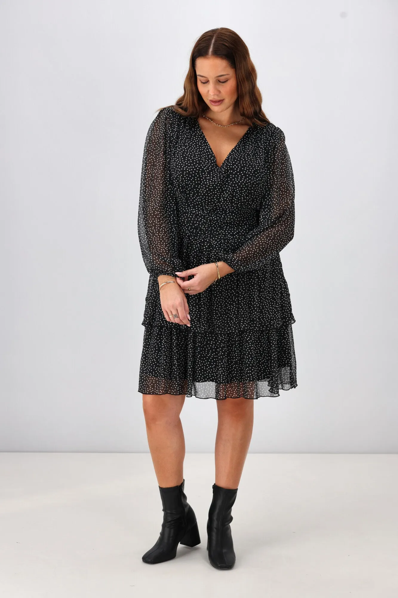 Gloss The Label Mireille Midi Dress Black Spot