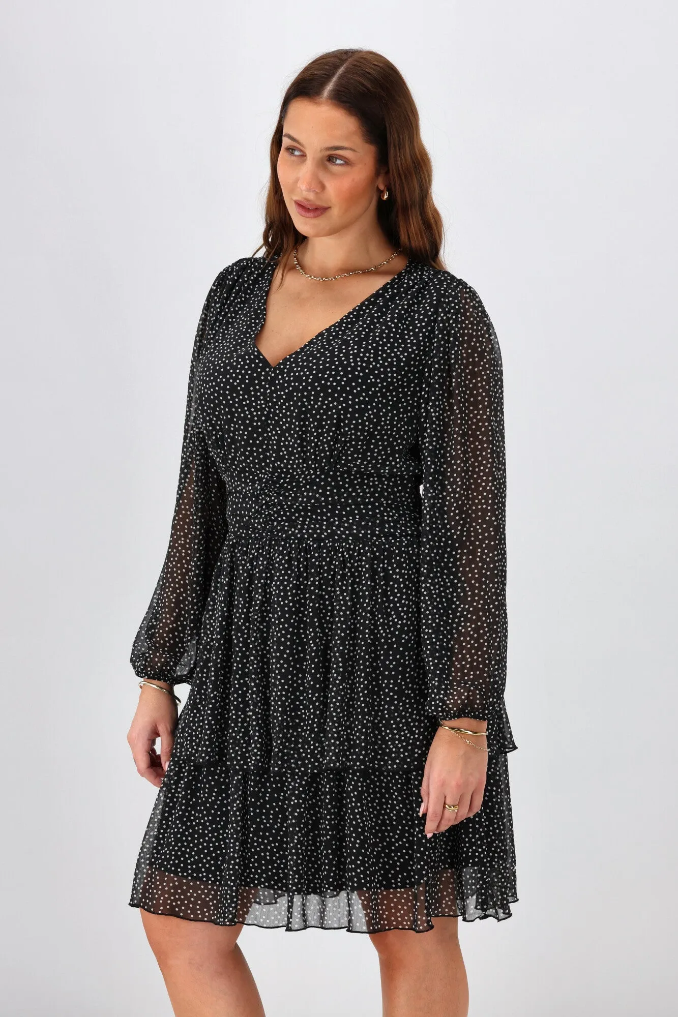 Gloss The Label Mireille Midi Dress Black Spot