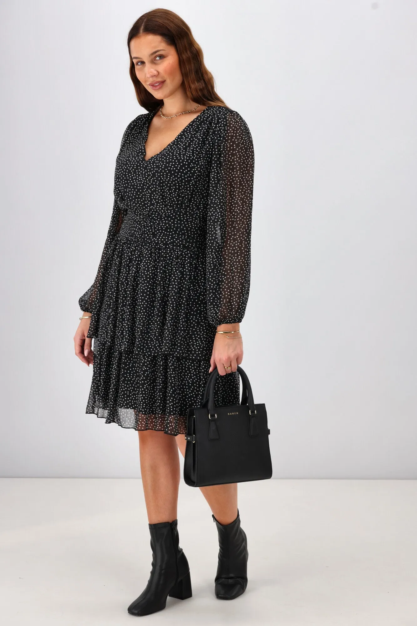 Gloss The Label Mireille Midi Dress Black Spot