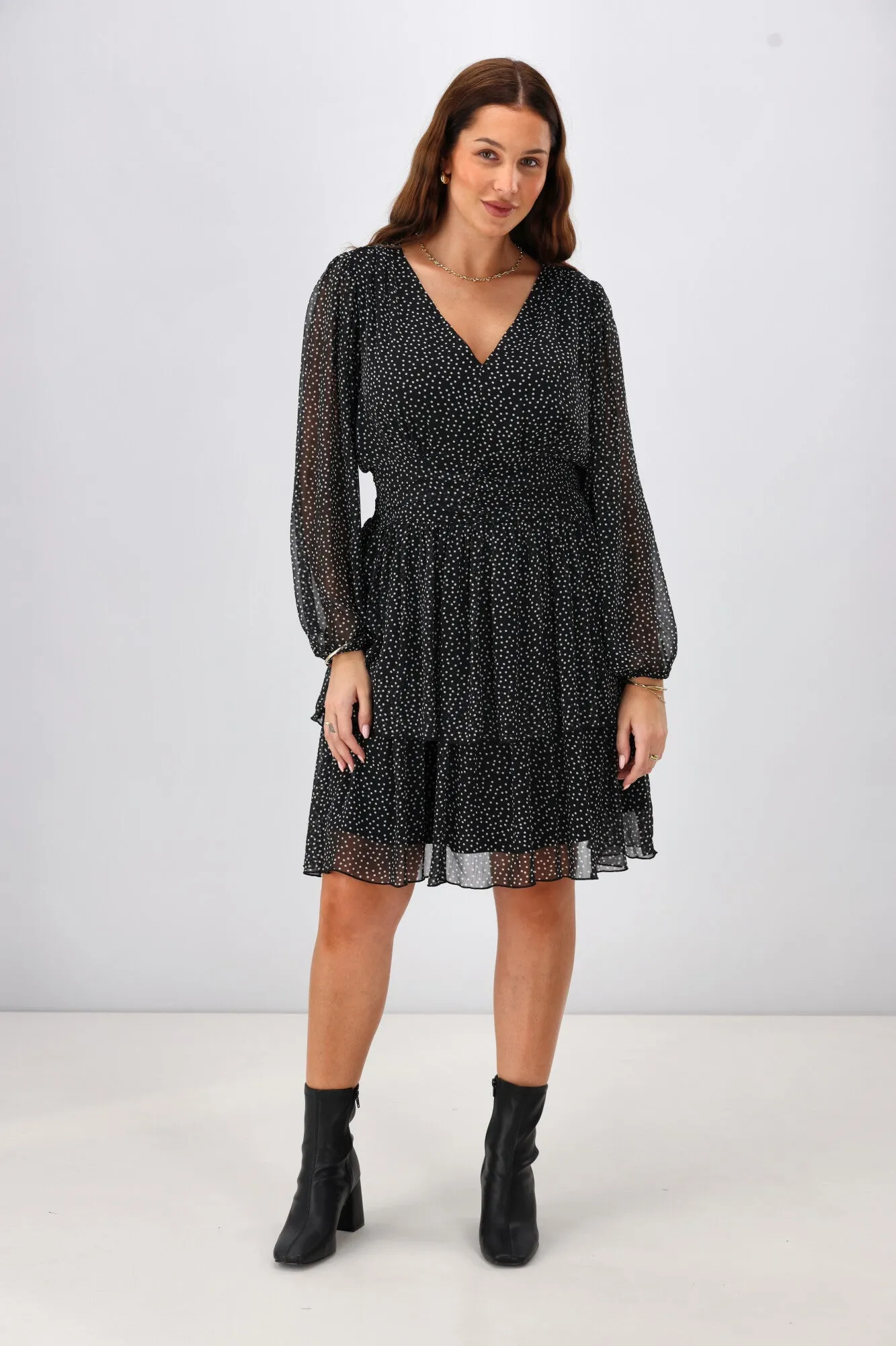 Gloss The Label Mireille Midi Dress Black Spot