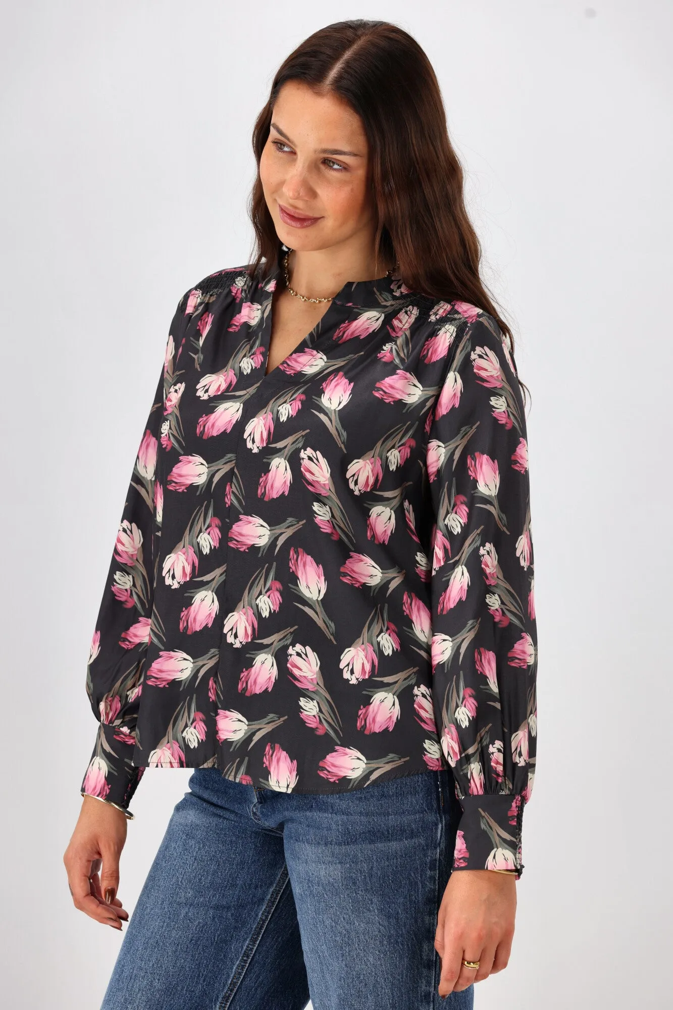 Gloss The Label Sattva Shirred Detail Blouse Autumn Floral