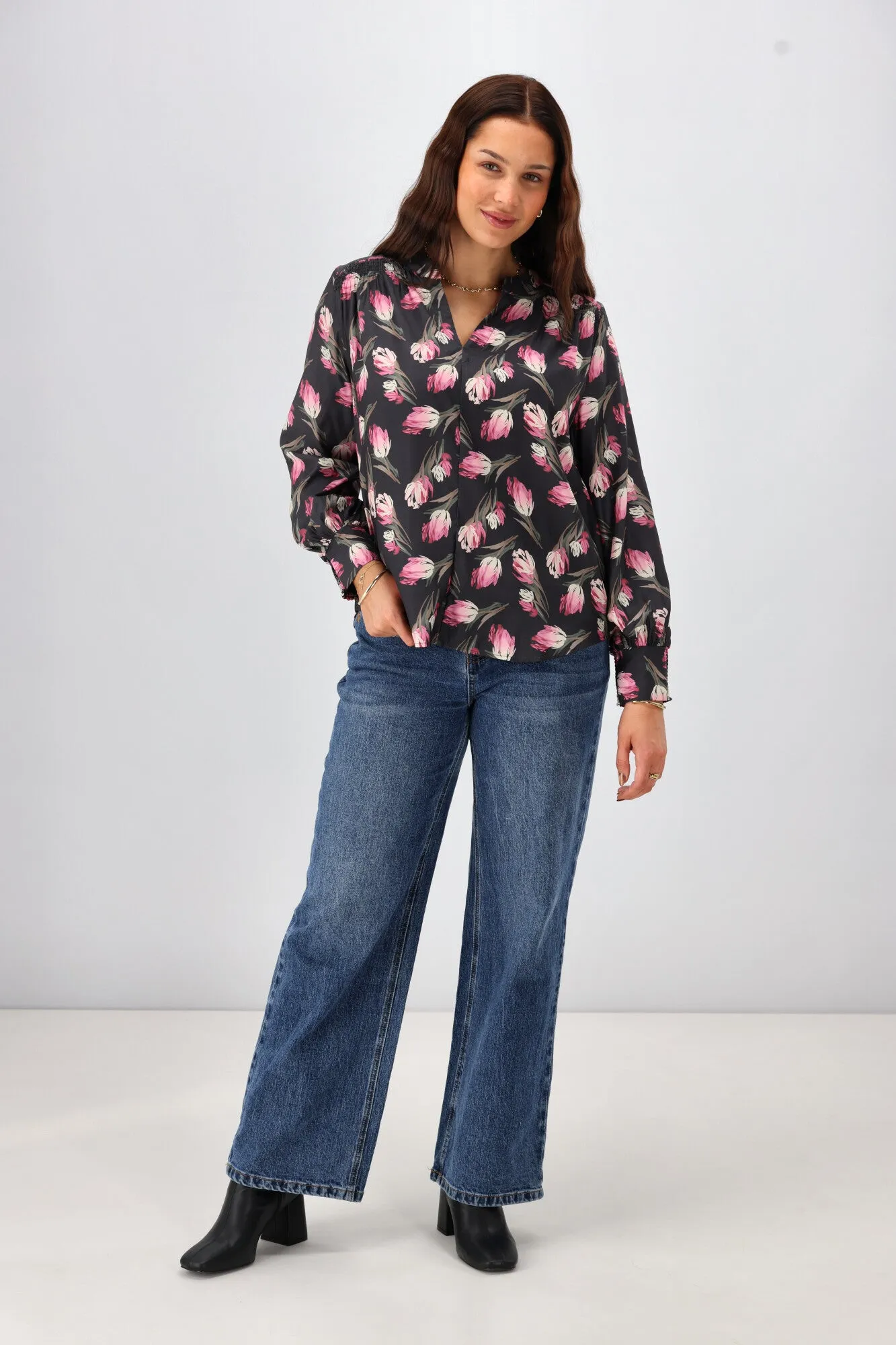 Gloss The Label Sattva Shirred Detail Blouse Autumn Floral