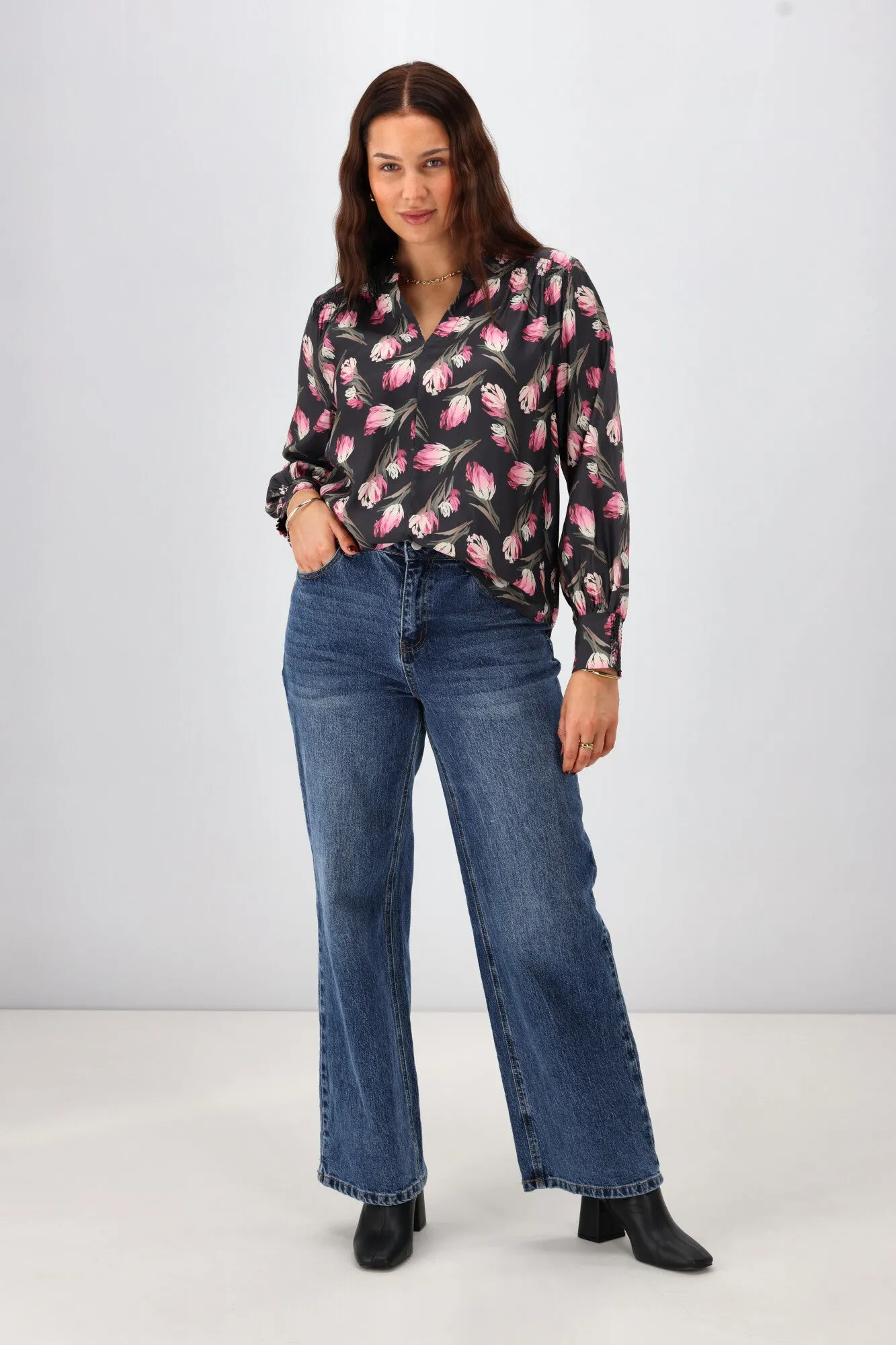 Gloss The Label Sattva Shirred Detail Blouse Autumn Floral