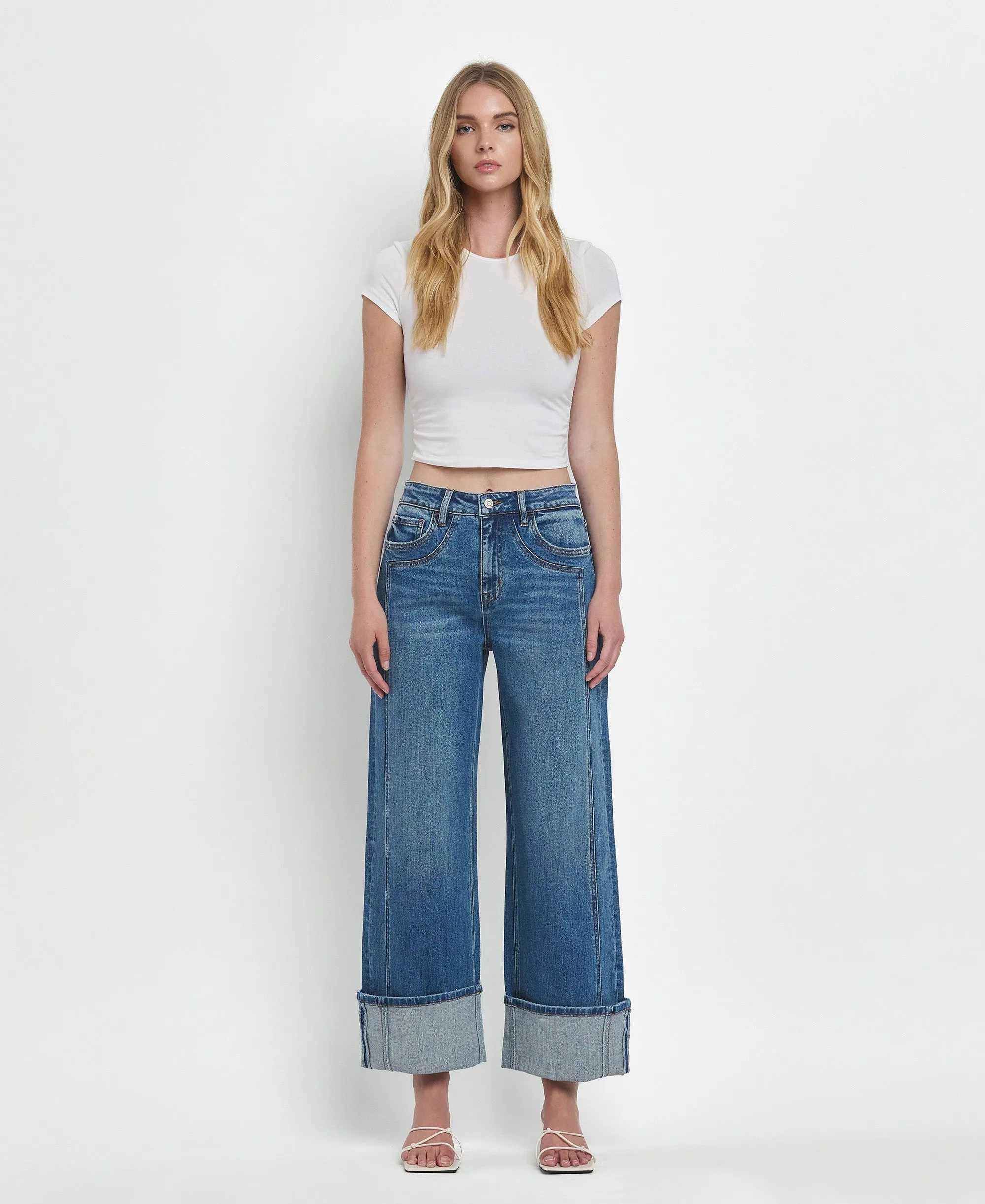 Joysome - Super High Rise Cuffed Baggy Wide Leg Jeans