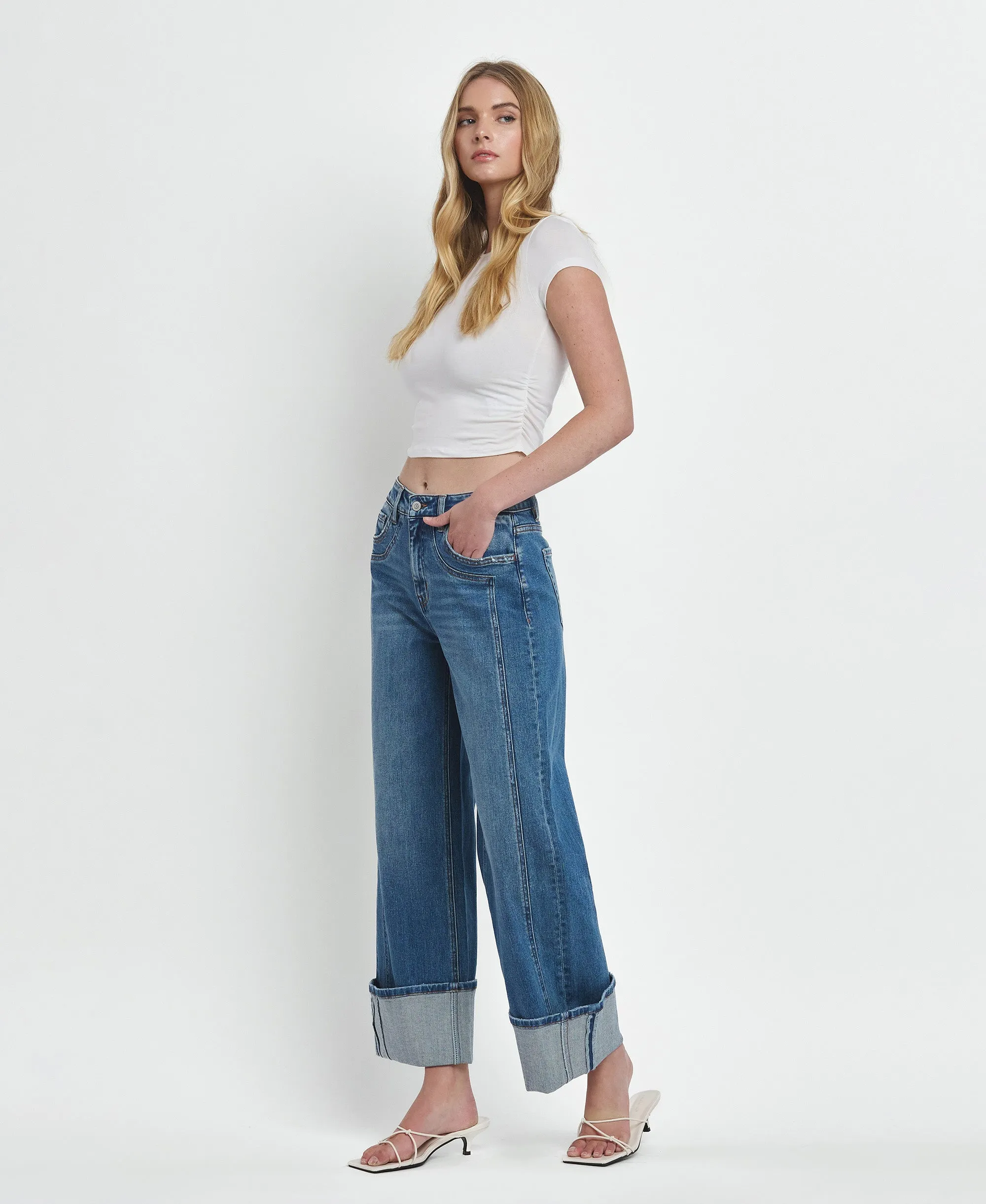 Joysome - Super High Rise Cuffed Baggy Wide Leg Jeans