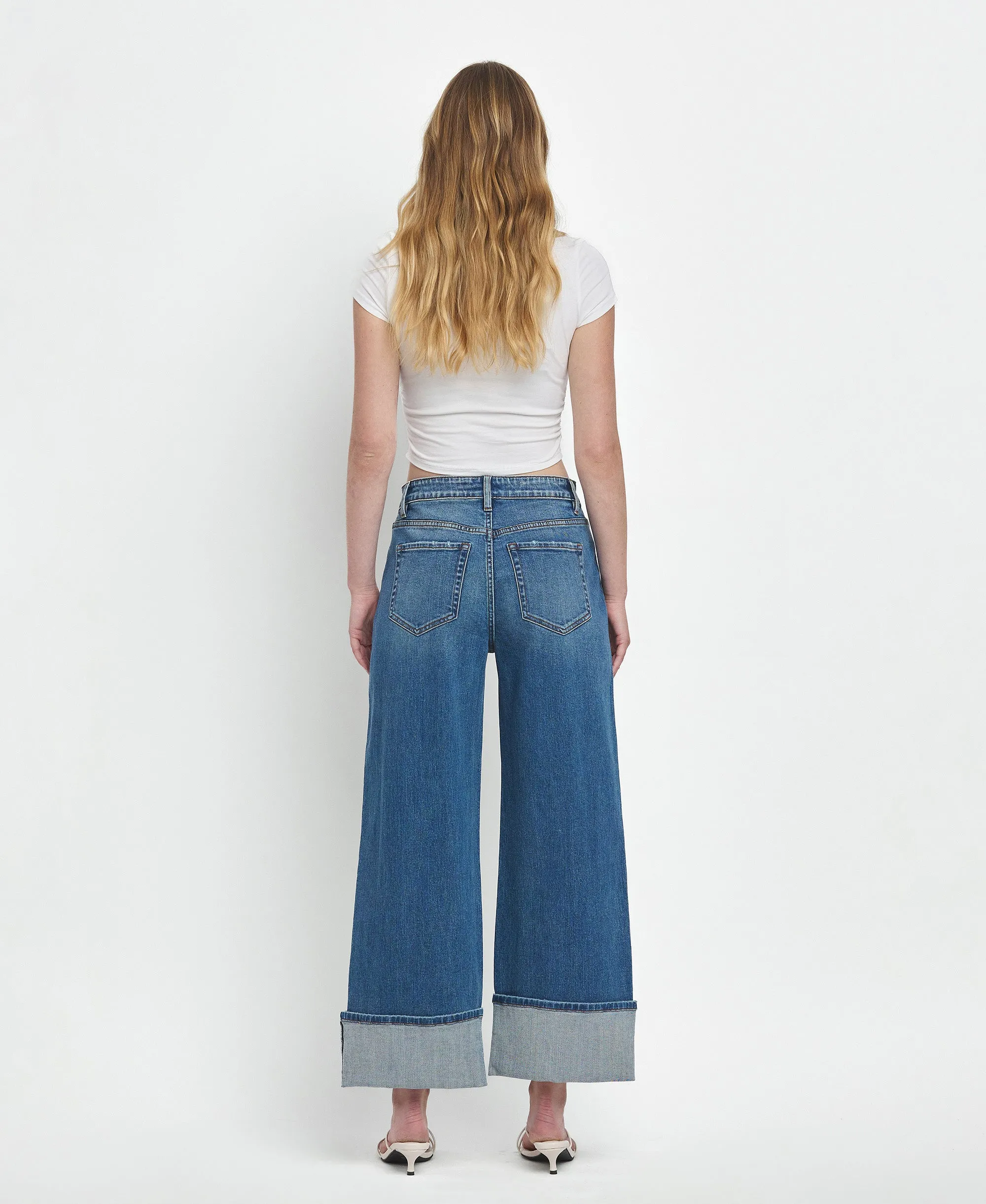 Joysome - Super High Rise Cuffed Baggy Wide Leg Jeans