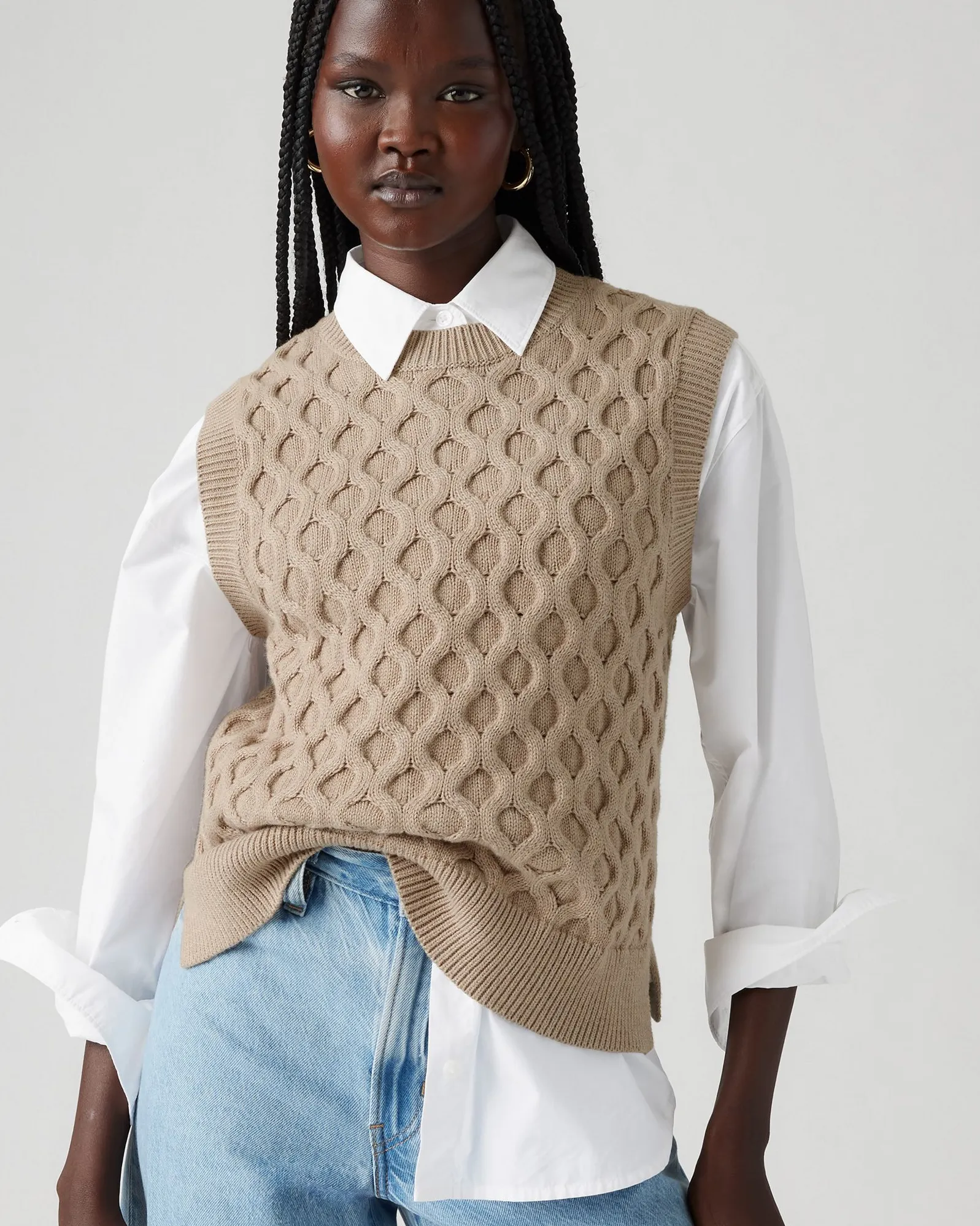 Levi's® Womens Bluebell Cable Sweater Vest - Mid Oatmeal Heather