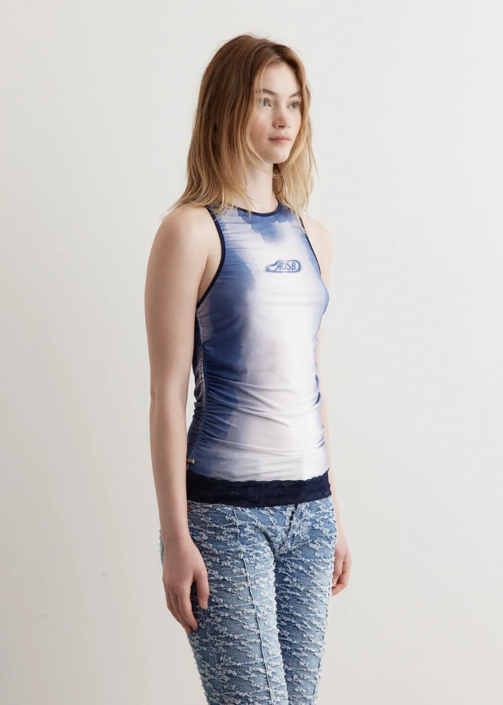 Lisa Watercolour Sprayed Logo Shirring Top