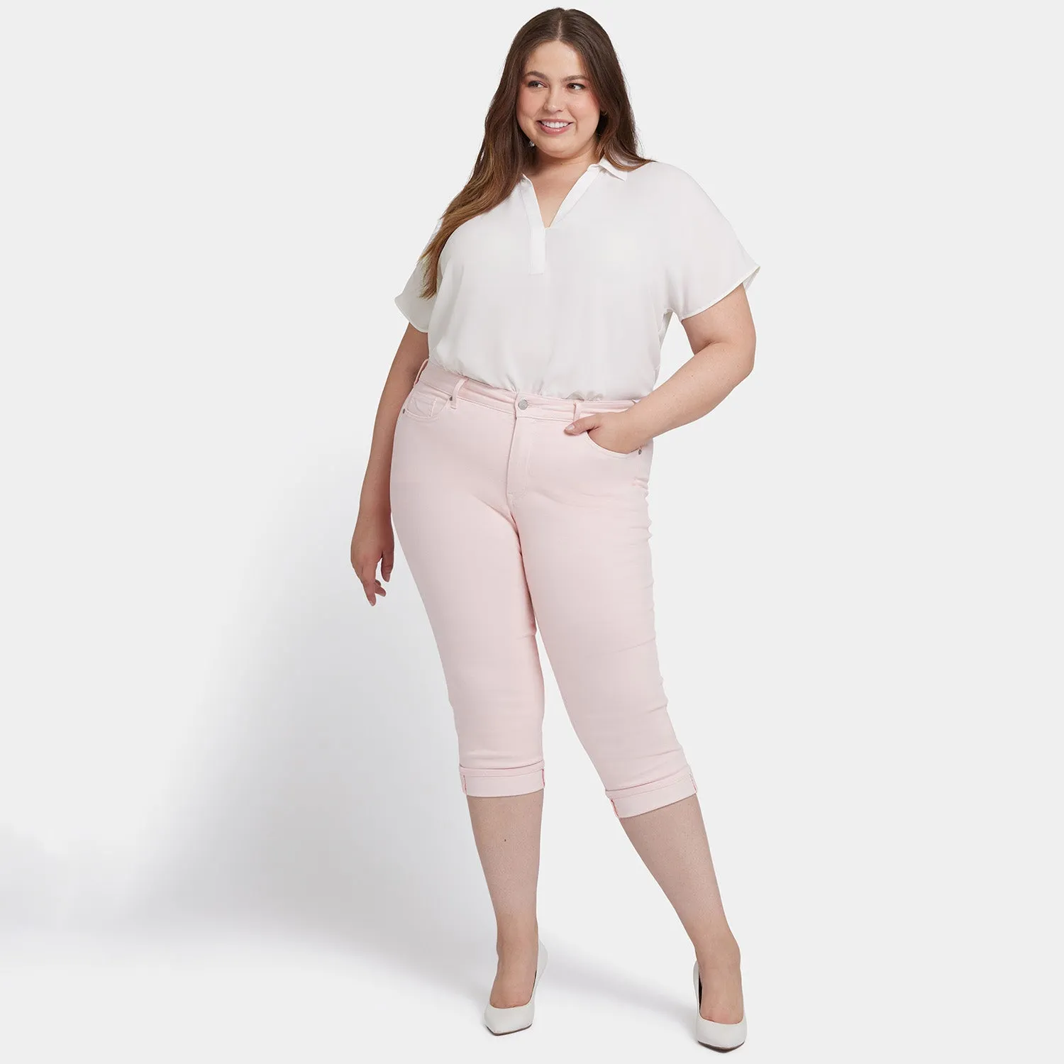 Marilyn Straight Crop Jeans In Plus Size - Crystal Pink