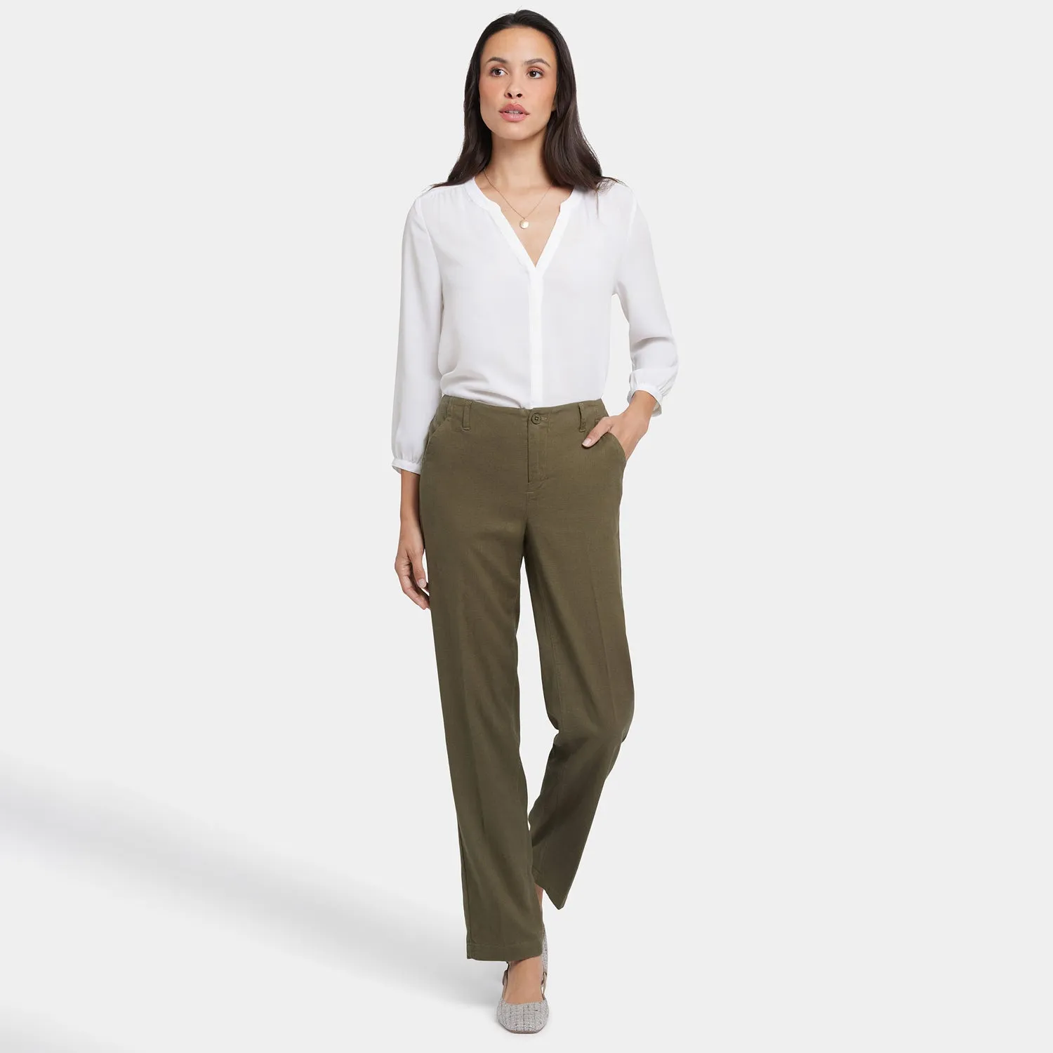 Marilyn Straight Pants In Petite - Bay Leaf