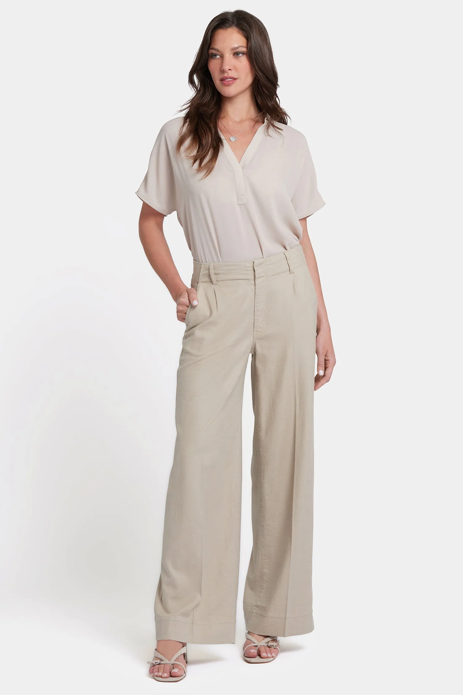 Mona Wide Leg Trouser Pants - Feather