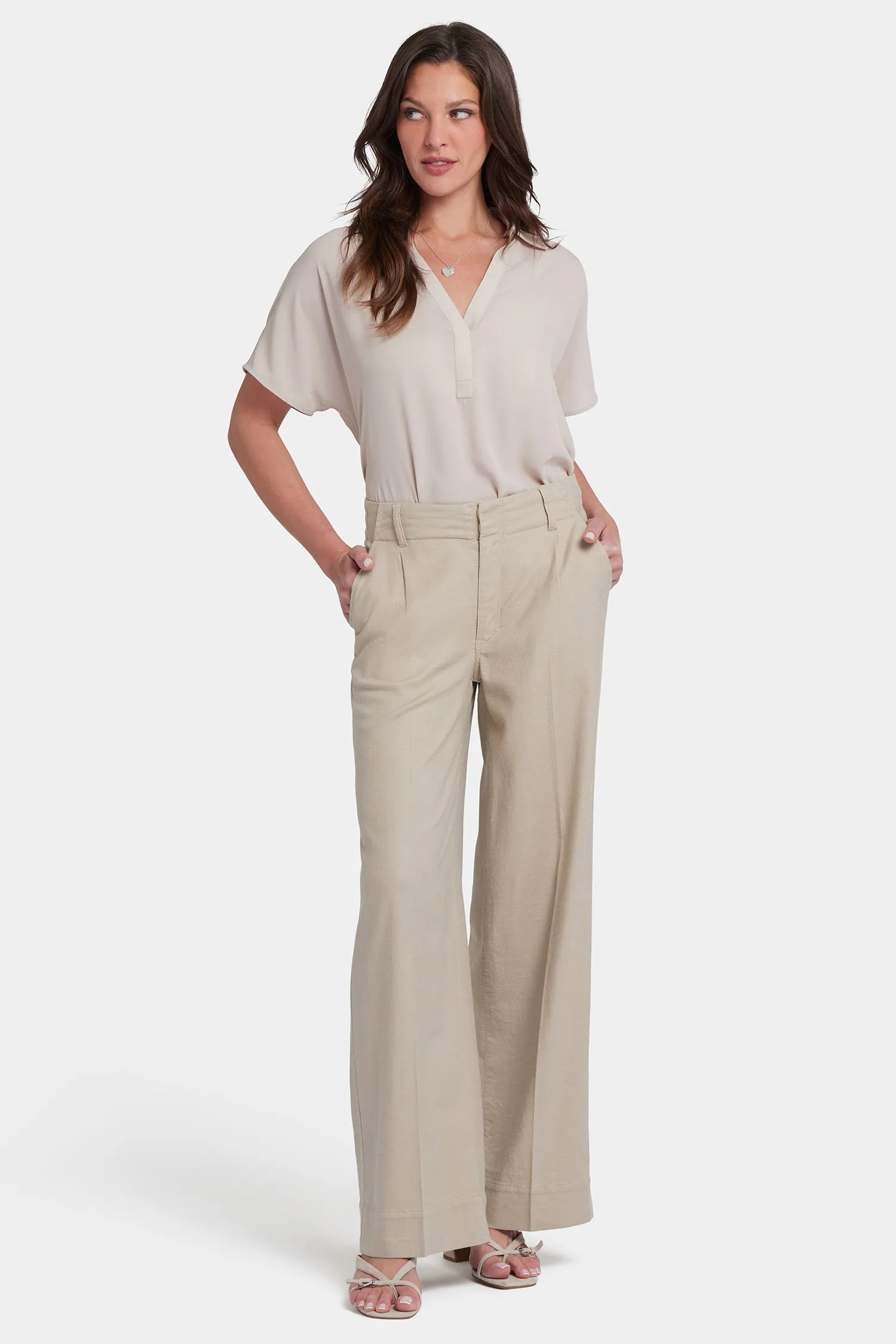 Mona Wide Leg Trouser Pants - Feather