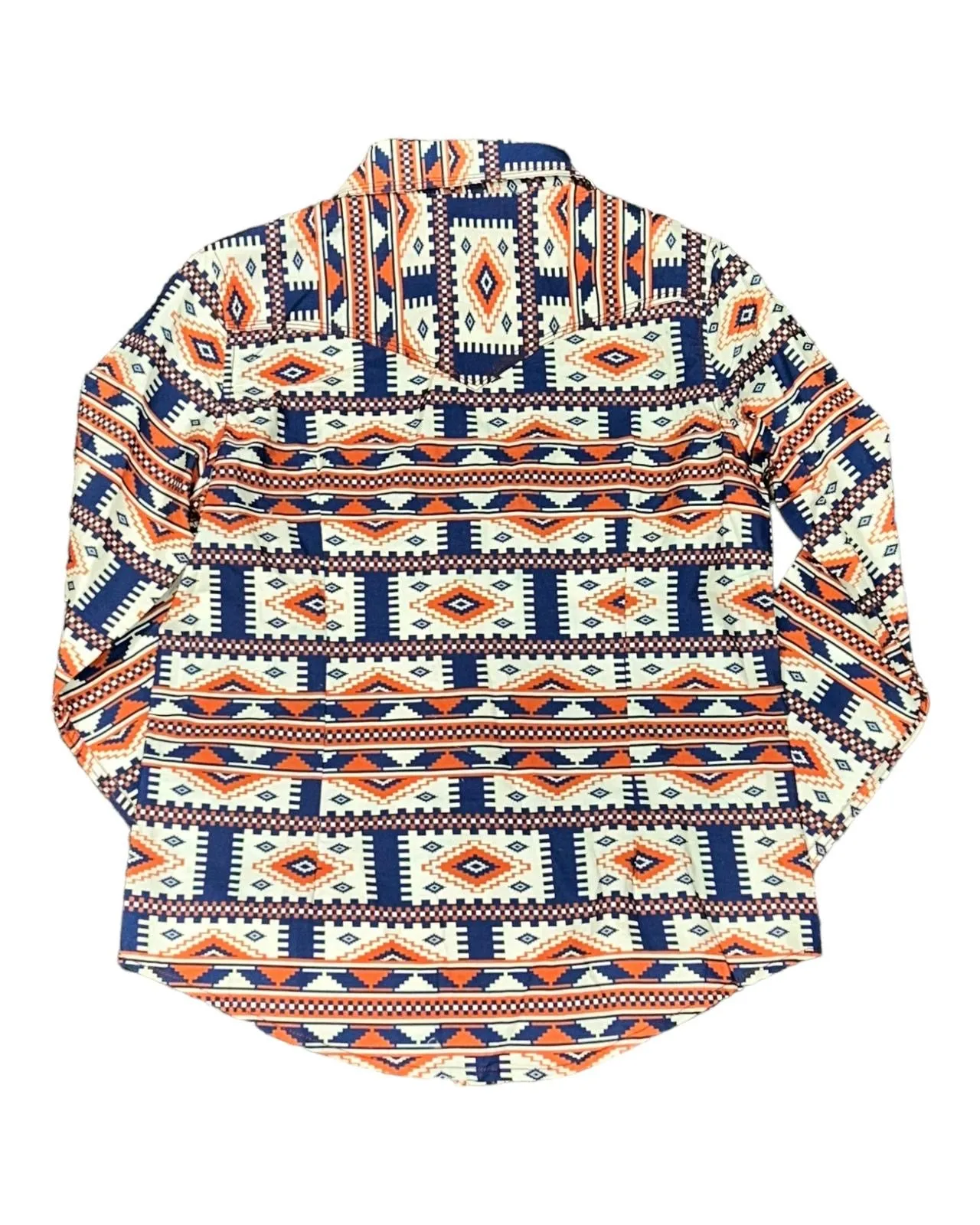 MontanaCo Ladies All Over Aztec Pattern in Orange & Navy Western Blouse L-1110