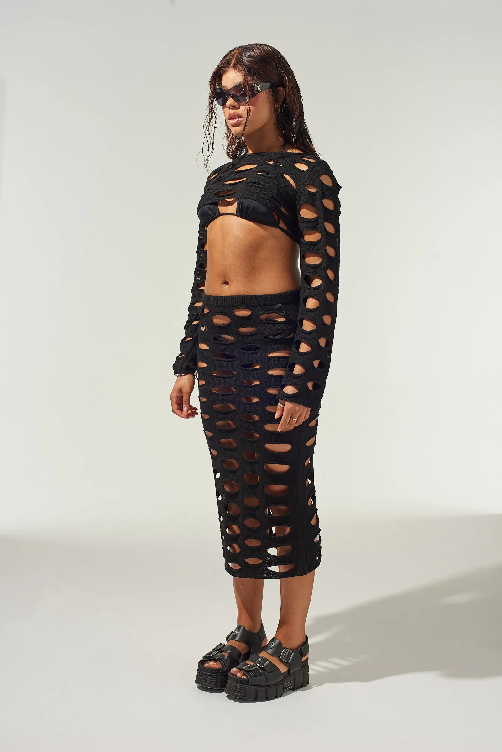 Nightfall Super Cropped Open Knit Top