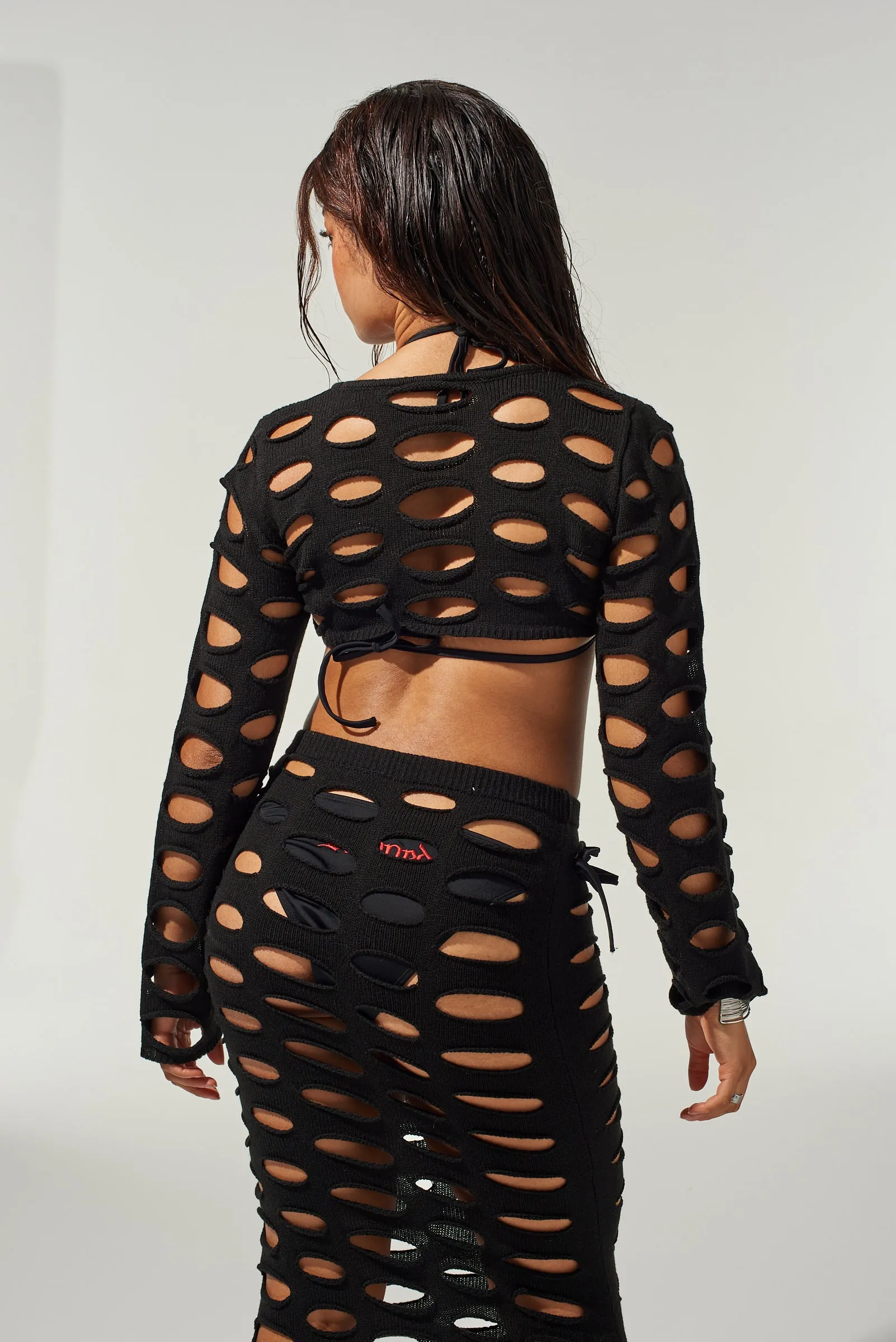 Nightfall Super Cropped Open Knit Top