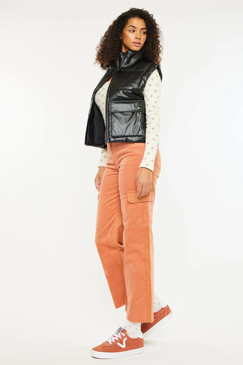 Obsidian Cropped Faux Leather Puffer Vest