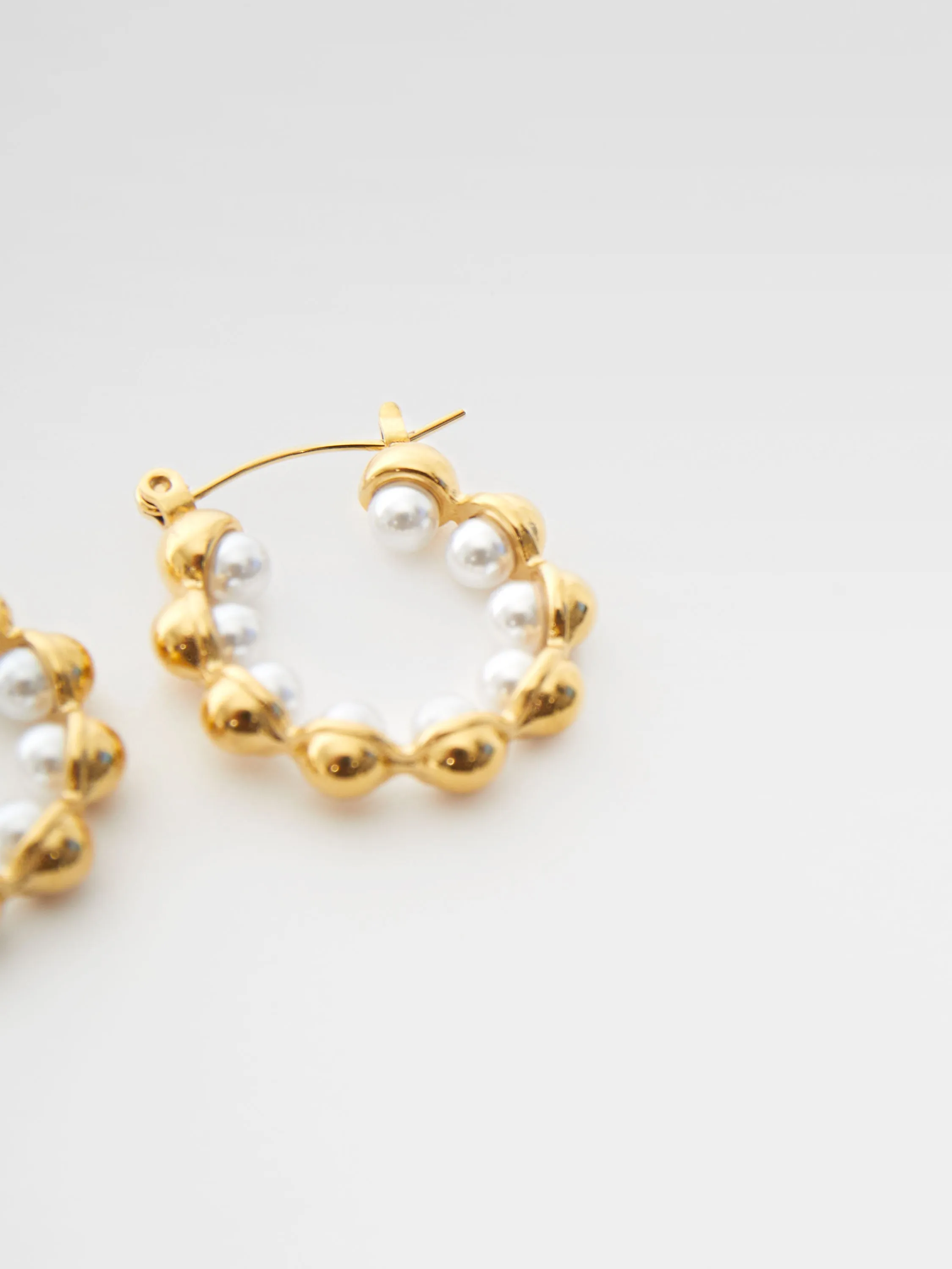 Pearl Ball Hoop Earrings