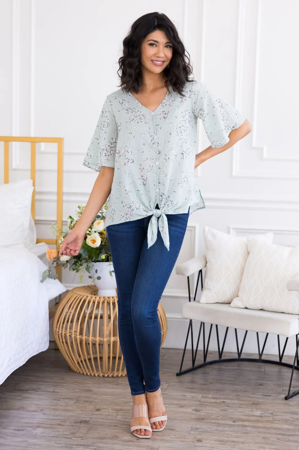 Photo Ready Tie Front Top