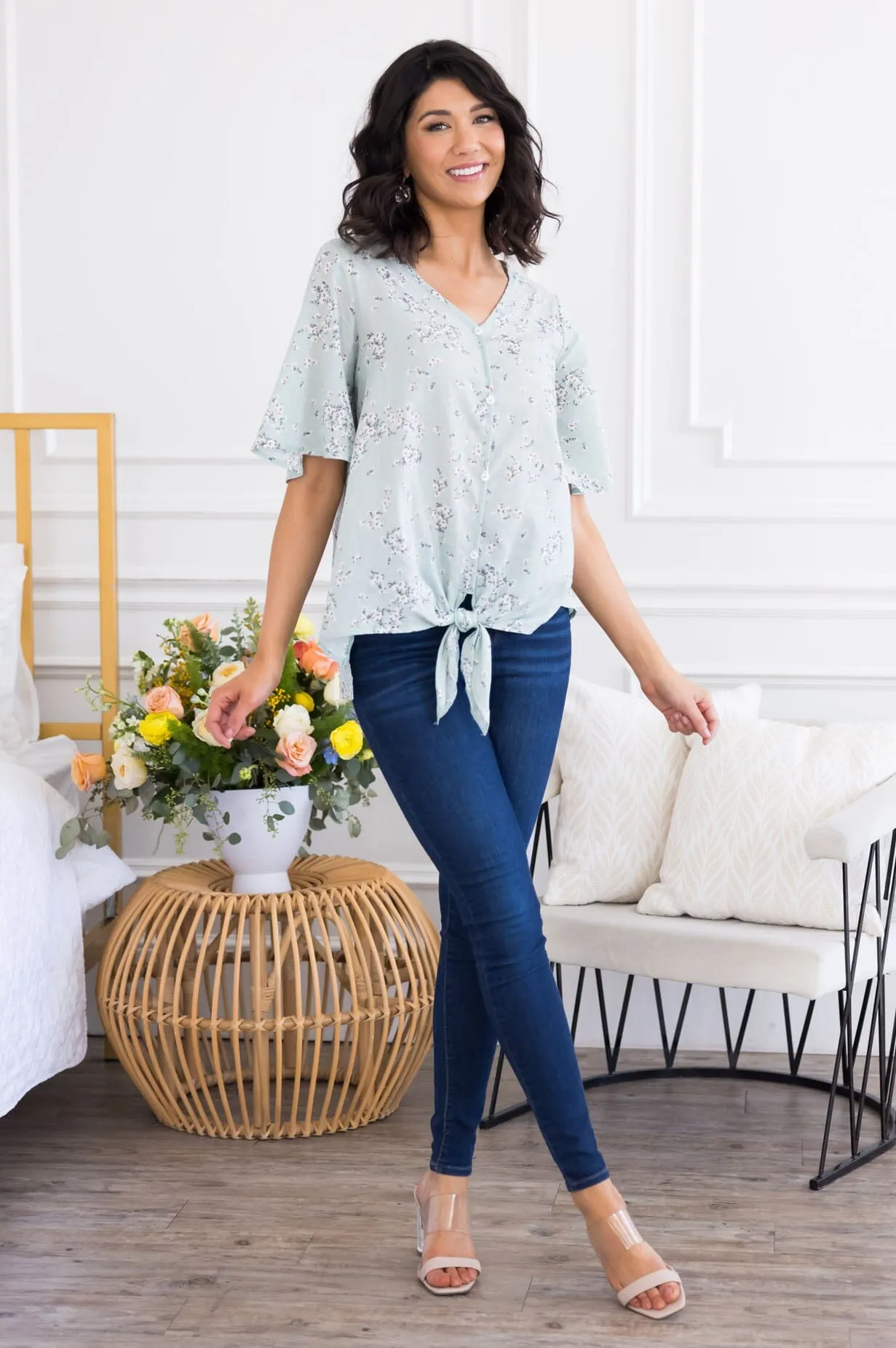 Photo Ready Tie Front Top