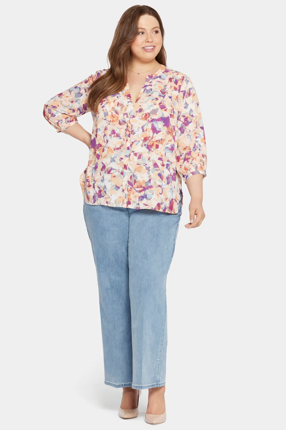 Pintuck Blouse In Plus Size - Fallen Leaf