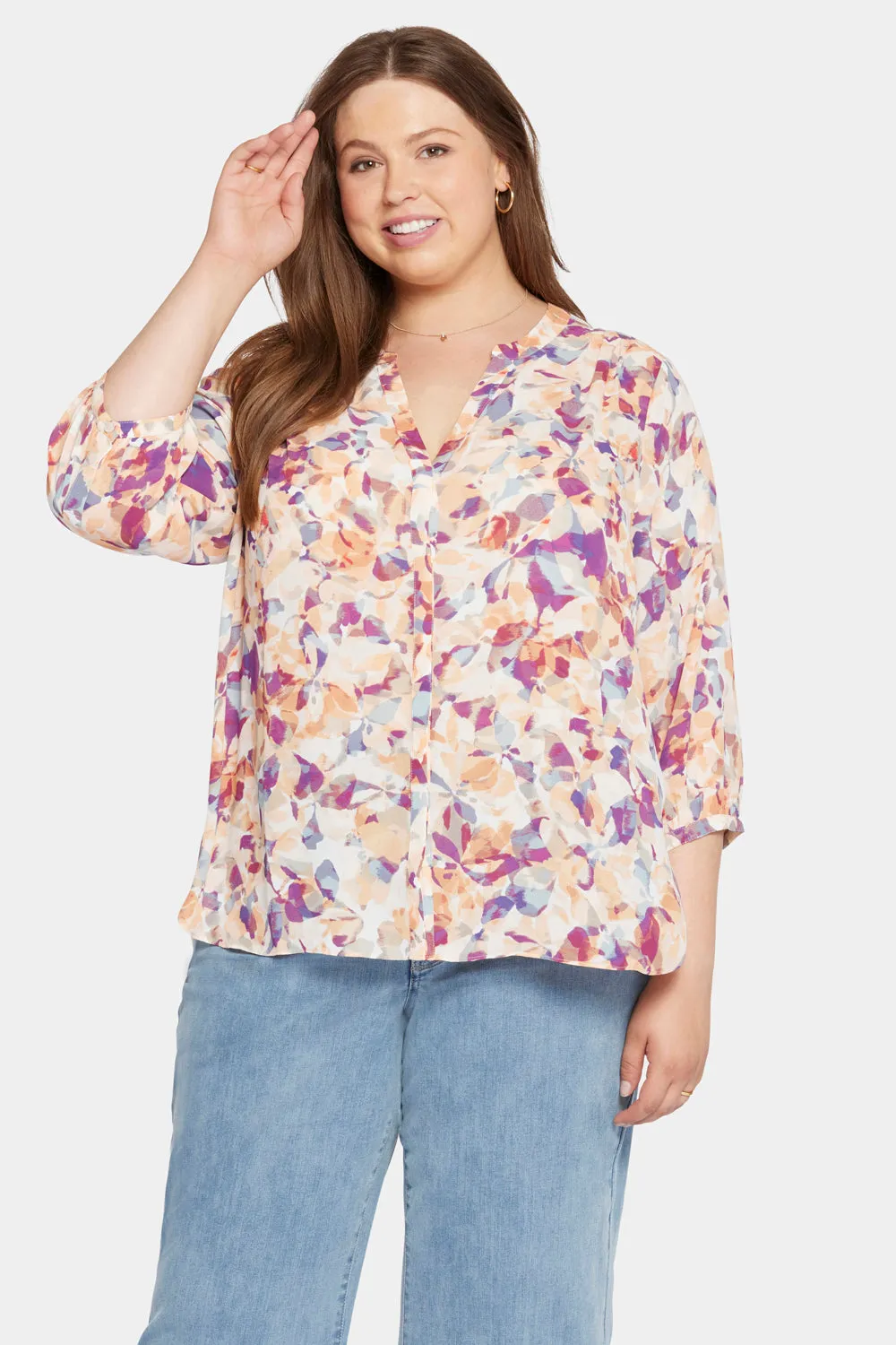 Pintuck Blouse In Plus Size - Fallen Leaf