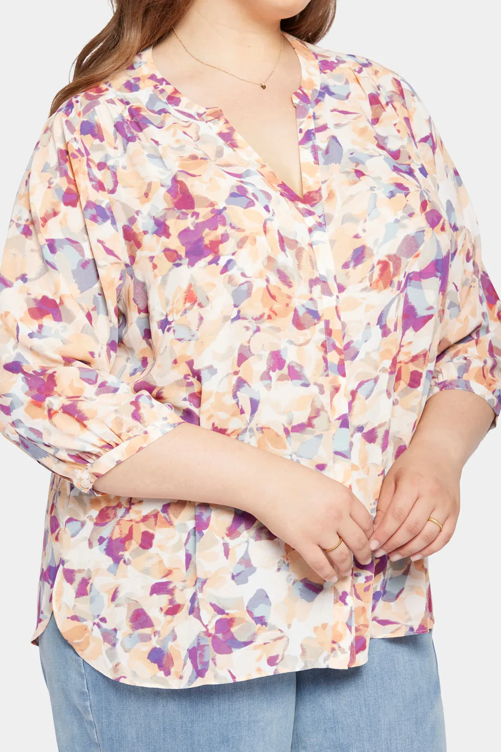 Pintuck Blouse In Plus Size - Fallen Leaf