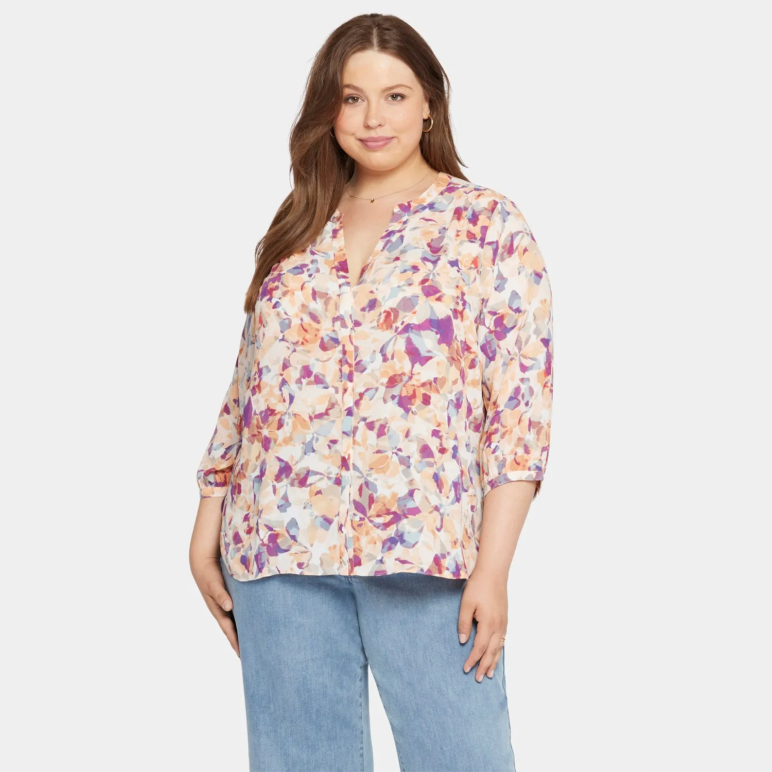 Pintuck Blouse In Plus Size - Fallen Leaf
