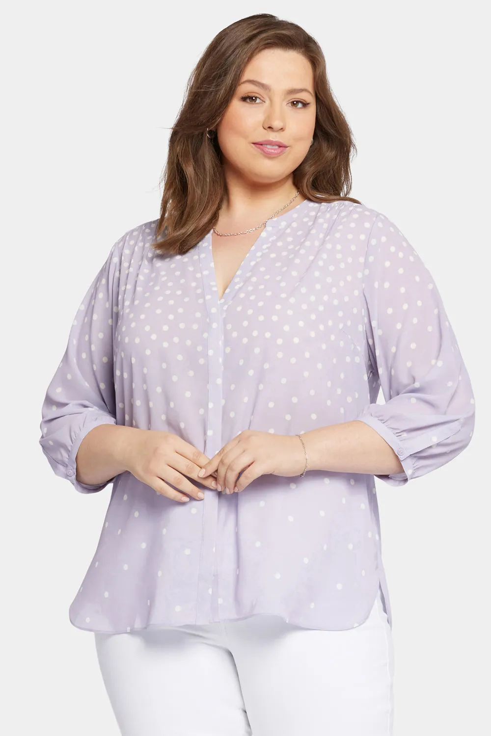 Pintuck Blouse In Plus Size - Fanciful Dots