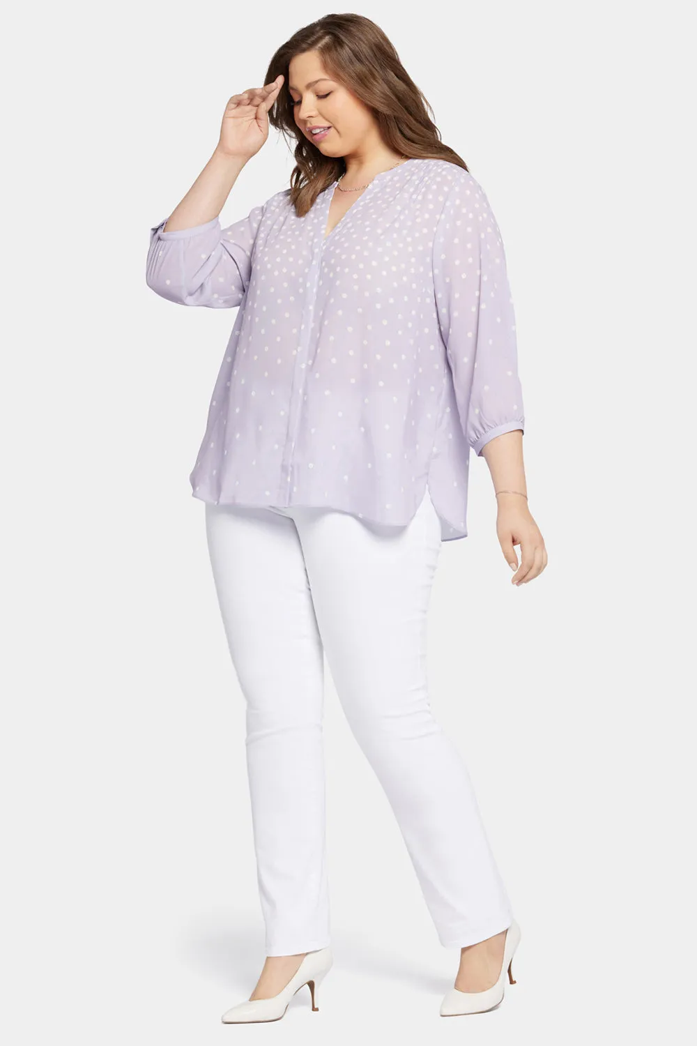 Pintuck Blouse In Plus Size - Fanciful Dots