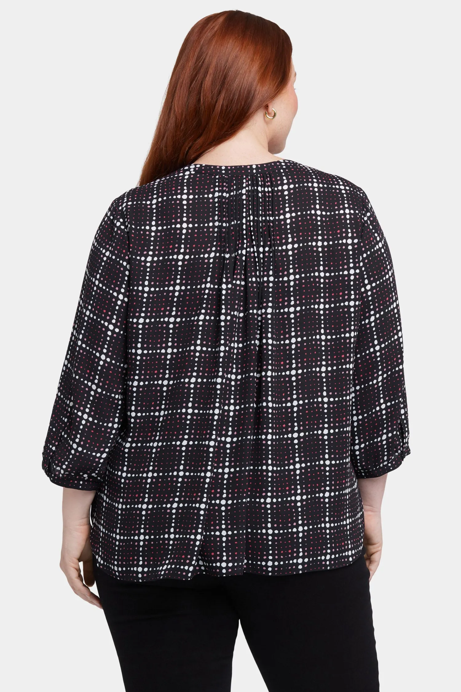 Pintuck Blouse In Plus Size - Lattice Dots