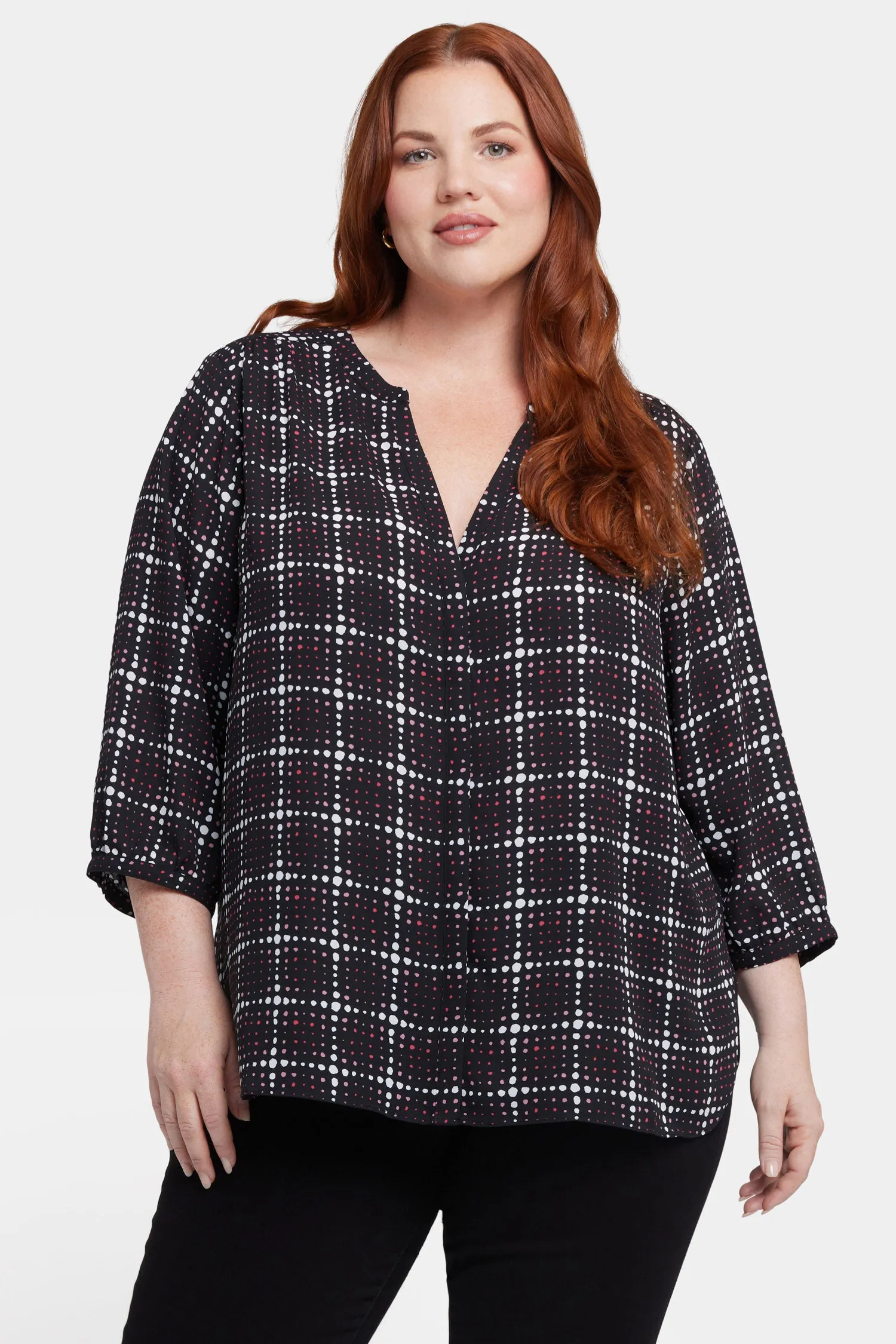 Pintuck Blouse In Plus Size - Lattice Dots