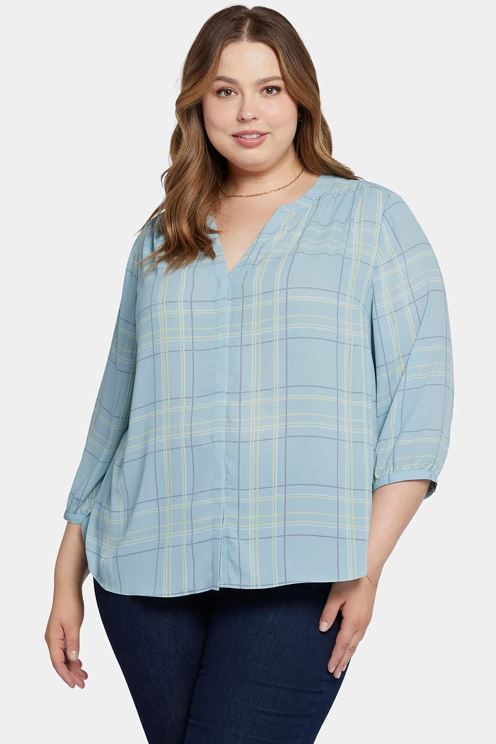 Pintuck Blouse In Plus Size - Wembley Plaid