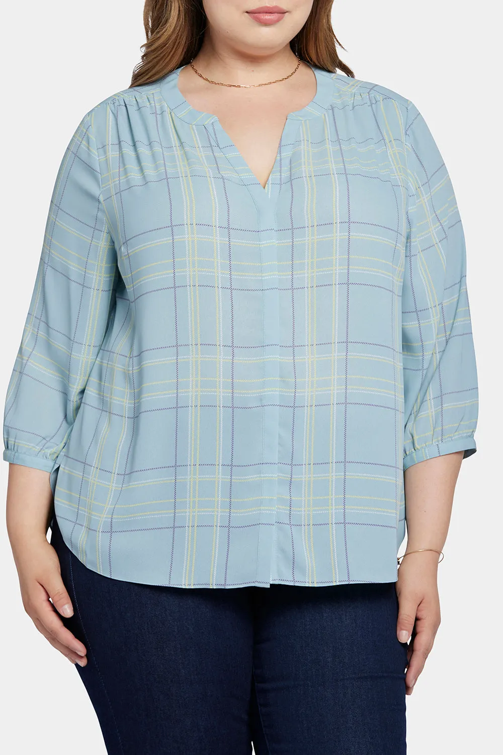 Pintuck Blouse In Plus Size - Wembley Plaid