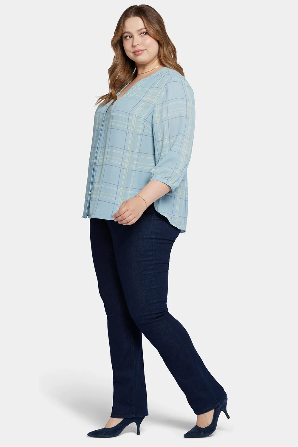 Pintuck Blouse In Plus Size - Wembley Plaid