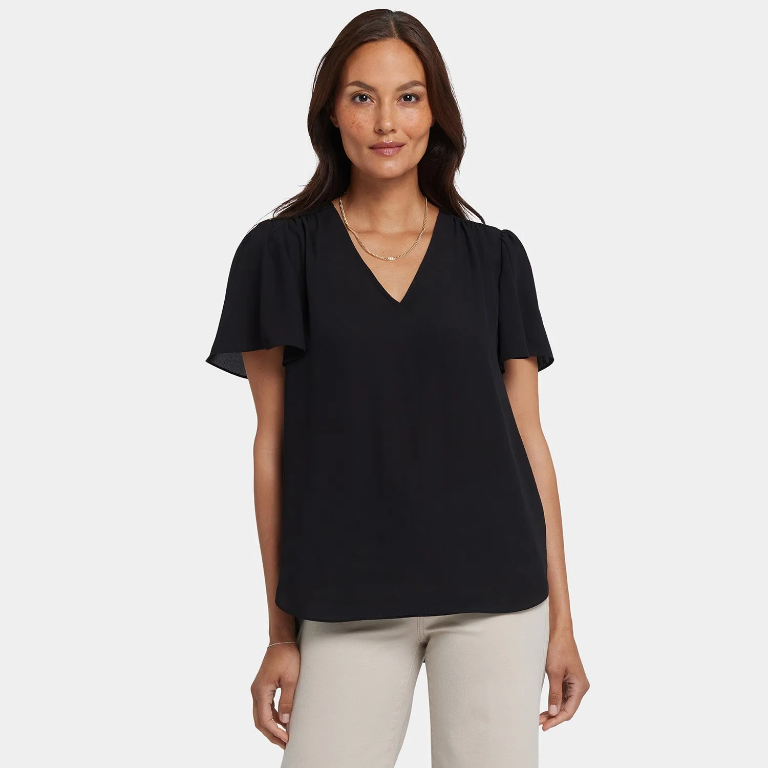 Pleated Flutter Sleeved Blouse - Black