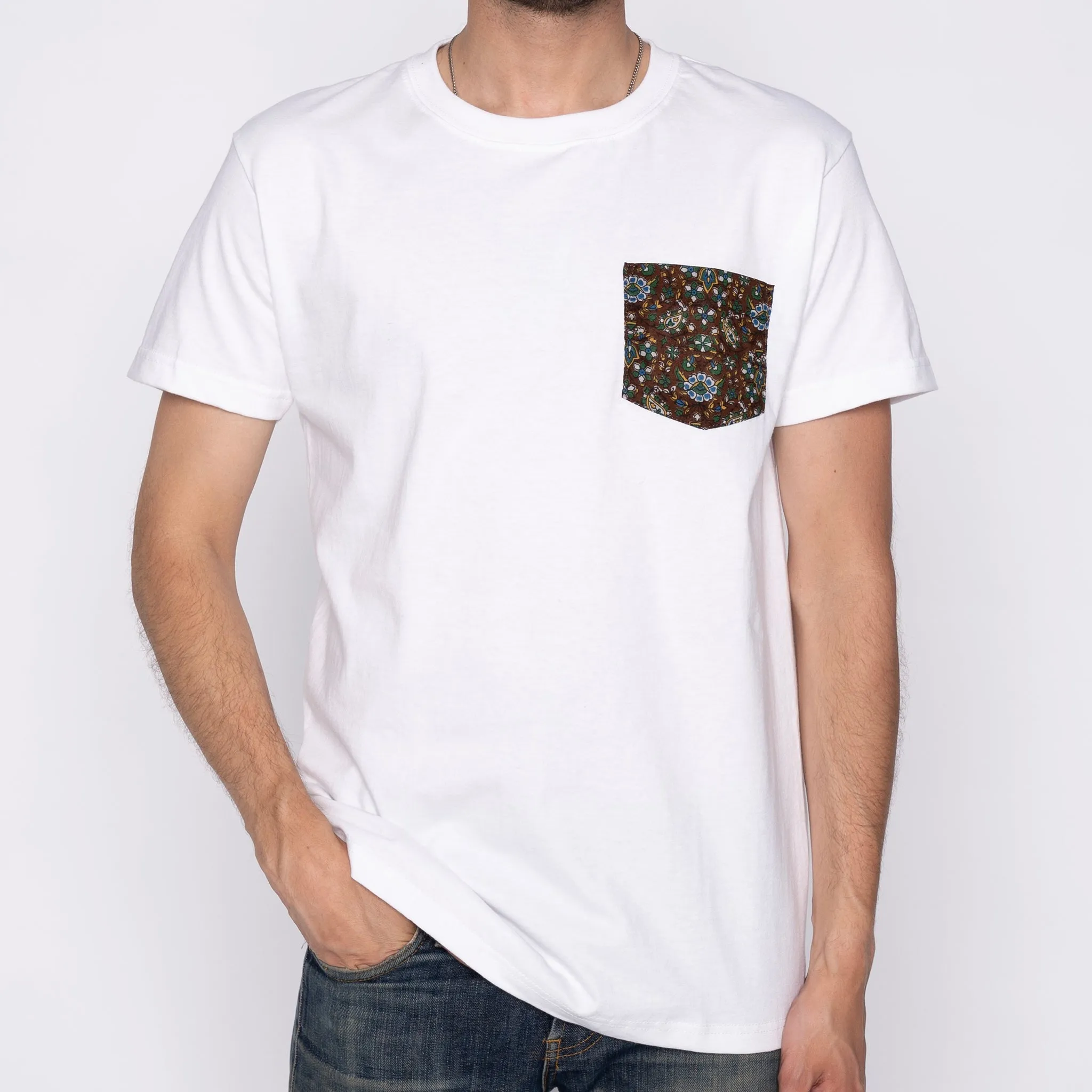 Pocket Tee - White   Bandana Cloth - Brown
