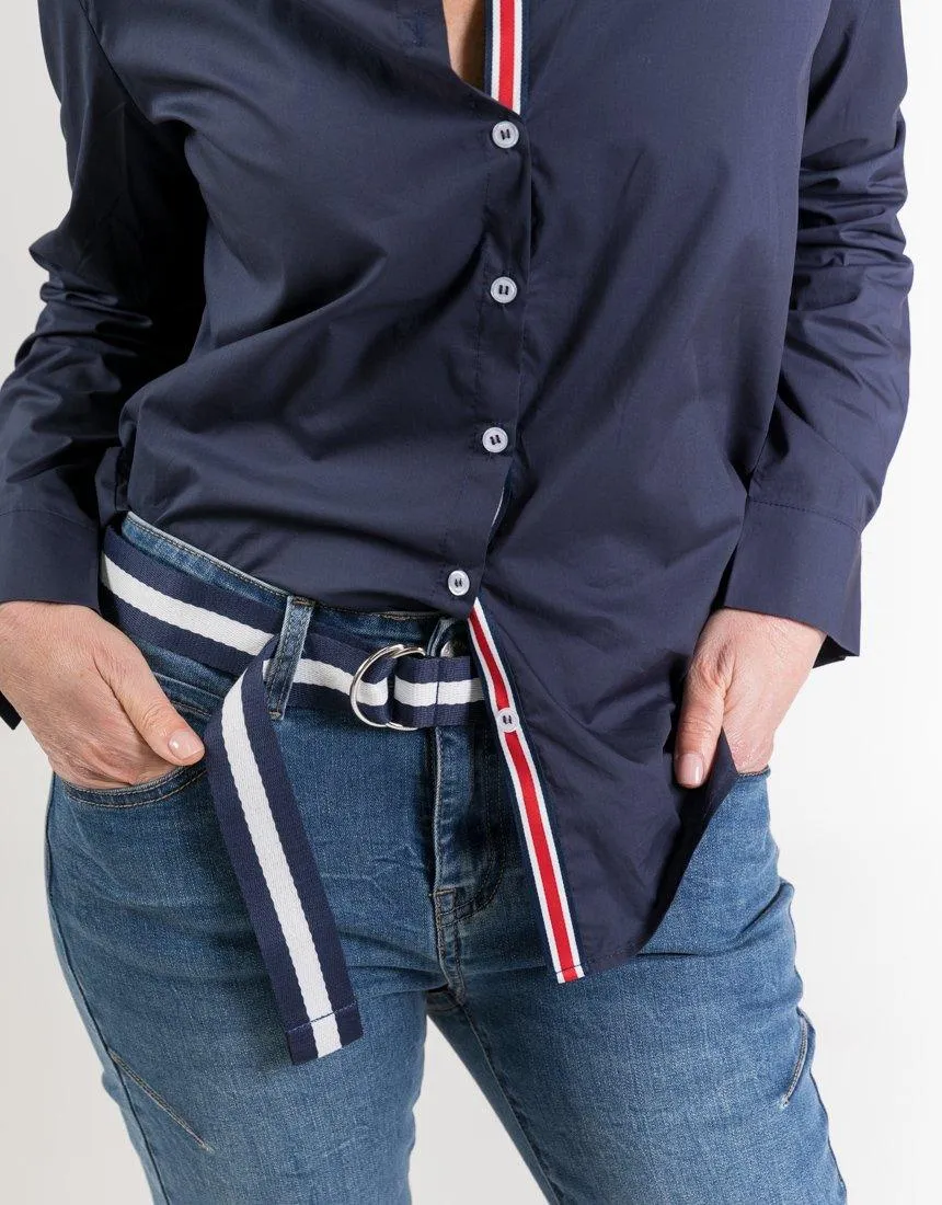 Portsea D-Ring Belt - Navy/White