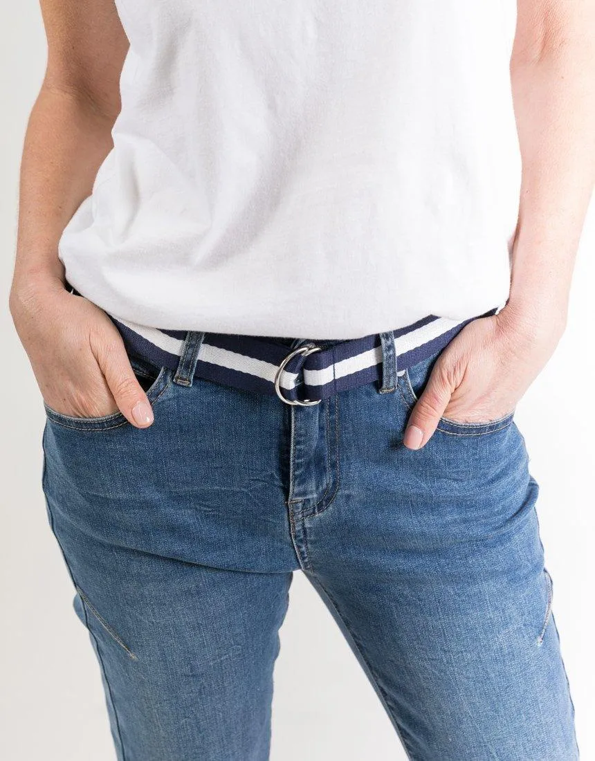 Portsea D-Ring Belt - Navy/White