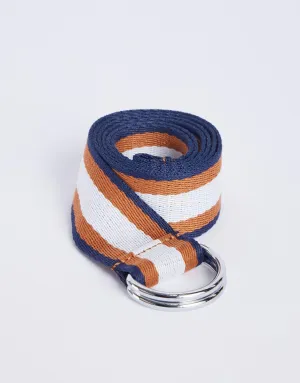 Portsea D-Ring Belt - Tan/White/Navy Stripe