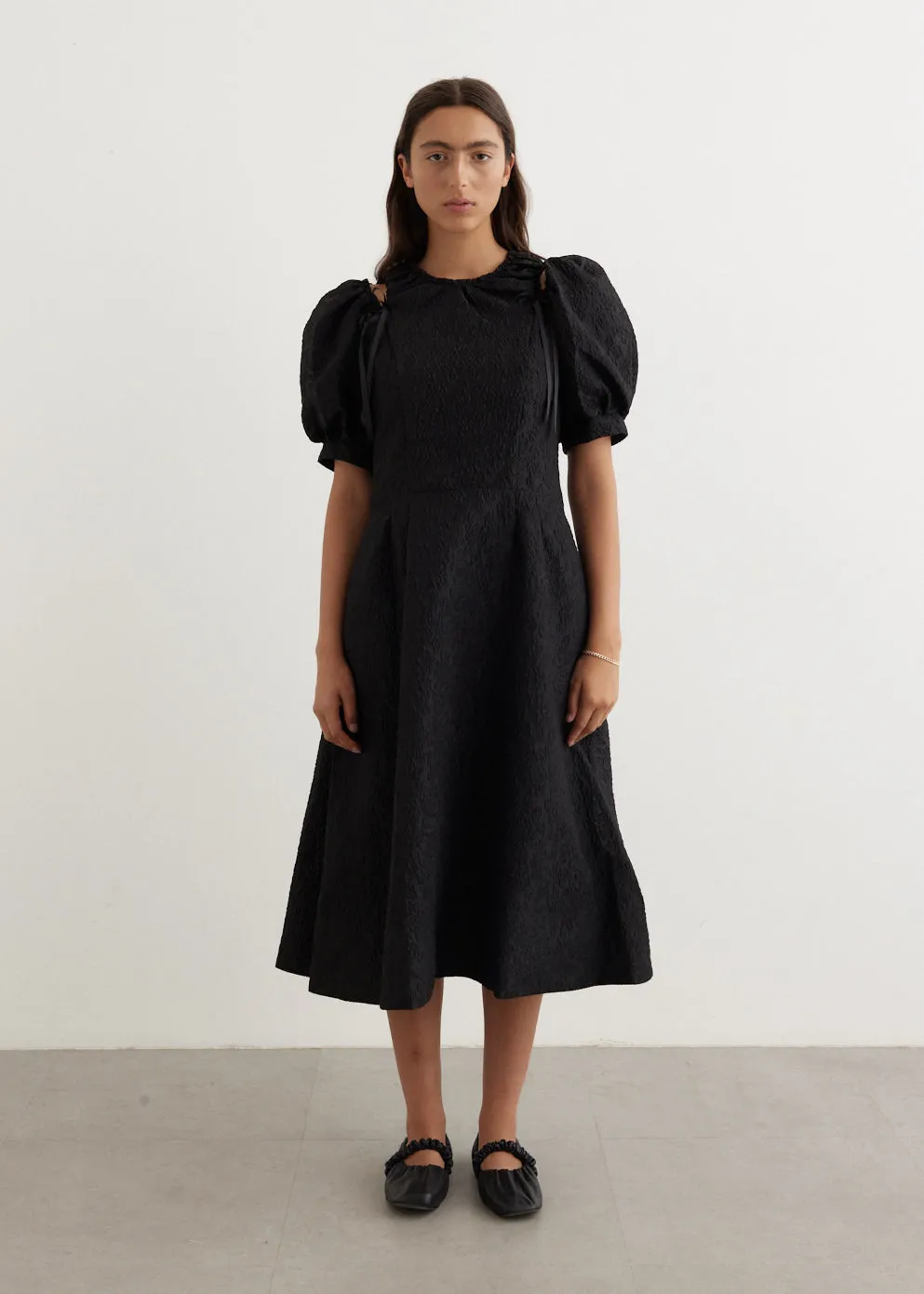 Puff Sleeve Ruched Shoulder Bite Dress