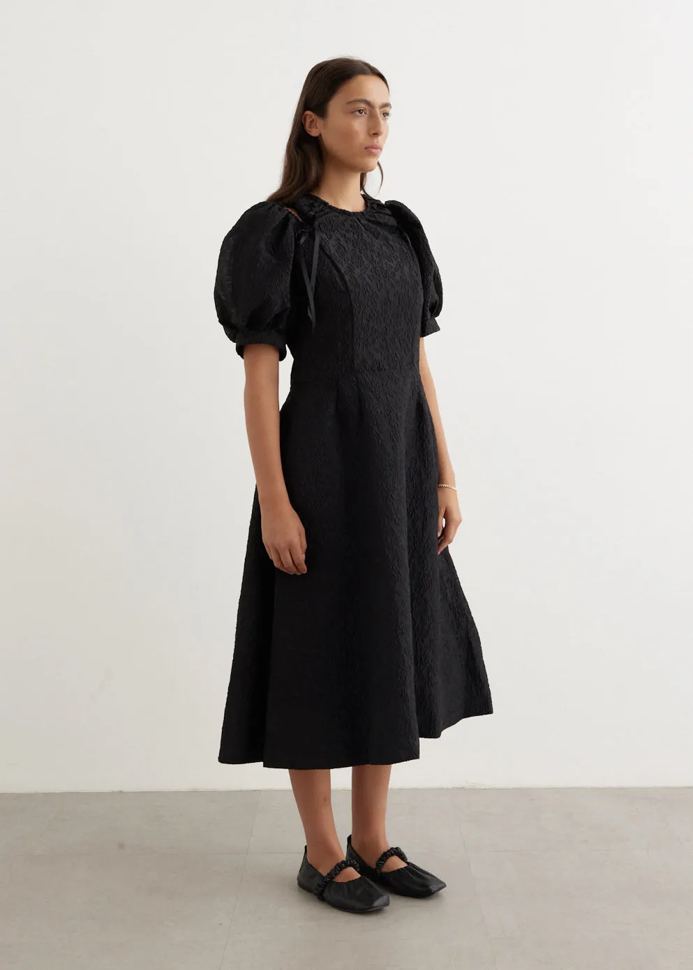 Puff Sleeve Ruched Shoulder Bite Dress