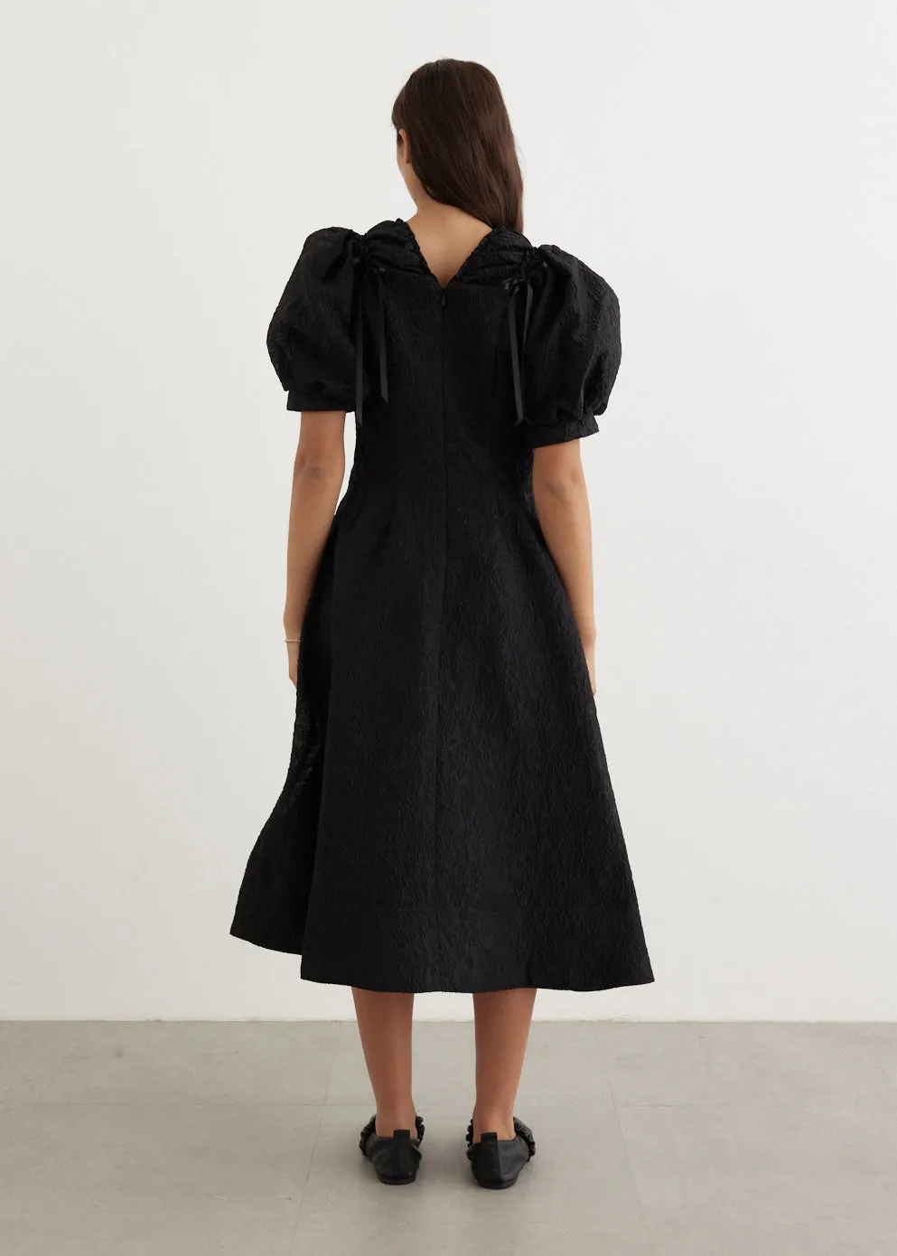 Puff Sleeve Ruched Shoulder Bite Dress