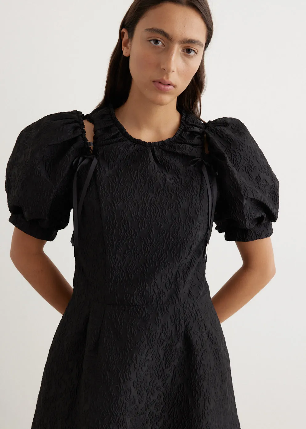 Puff Sleeve Ruched Shoulder Bite Dress
