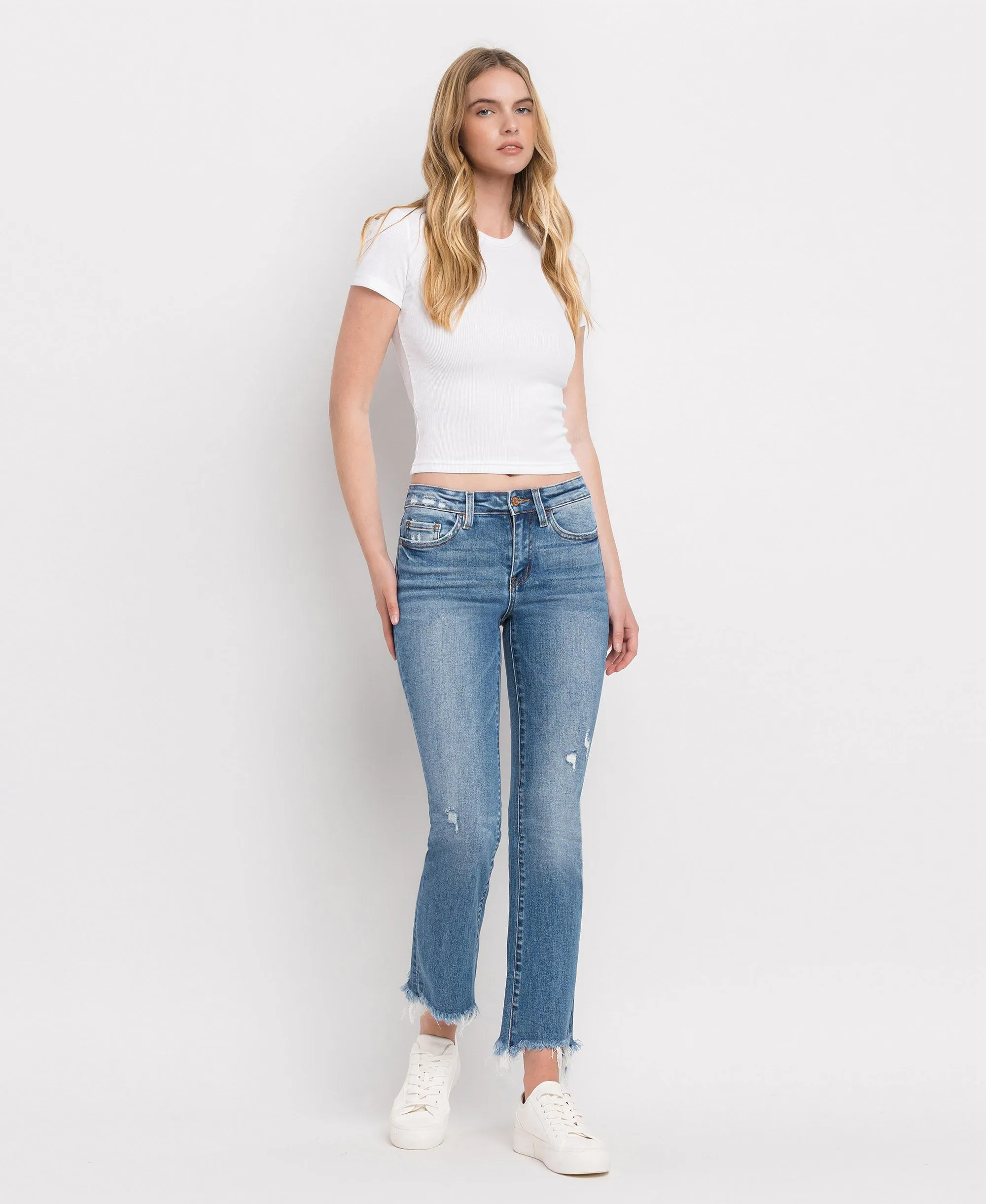 Quince - Mid Rise Distressed Hem Ankle Bootcut Jeans