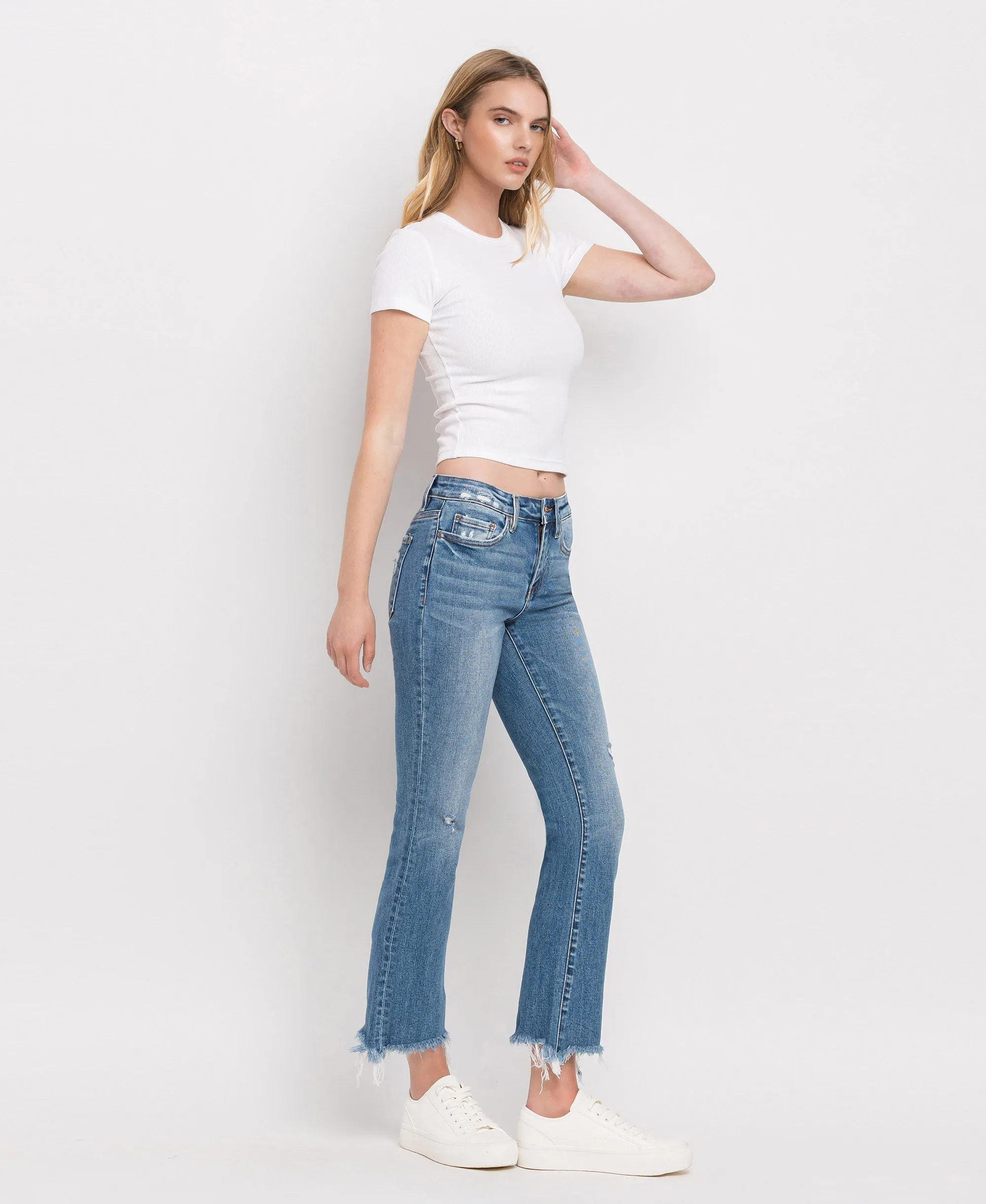Quince - Mid Rise Distressed Hem Ankle Bootcut Jeans