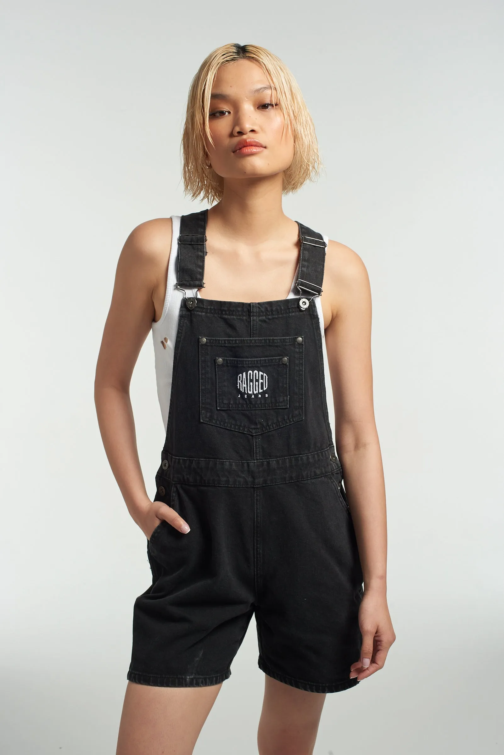 Ragged Black Dungaree Shorts