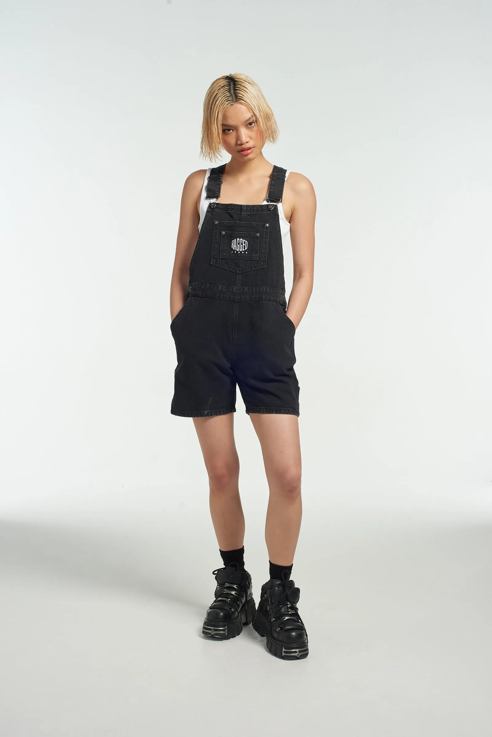 Ragged Black Dungaree Shorts