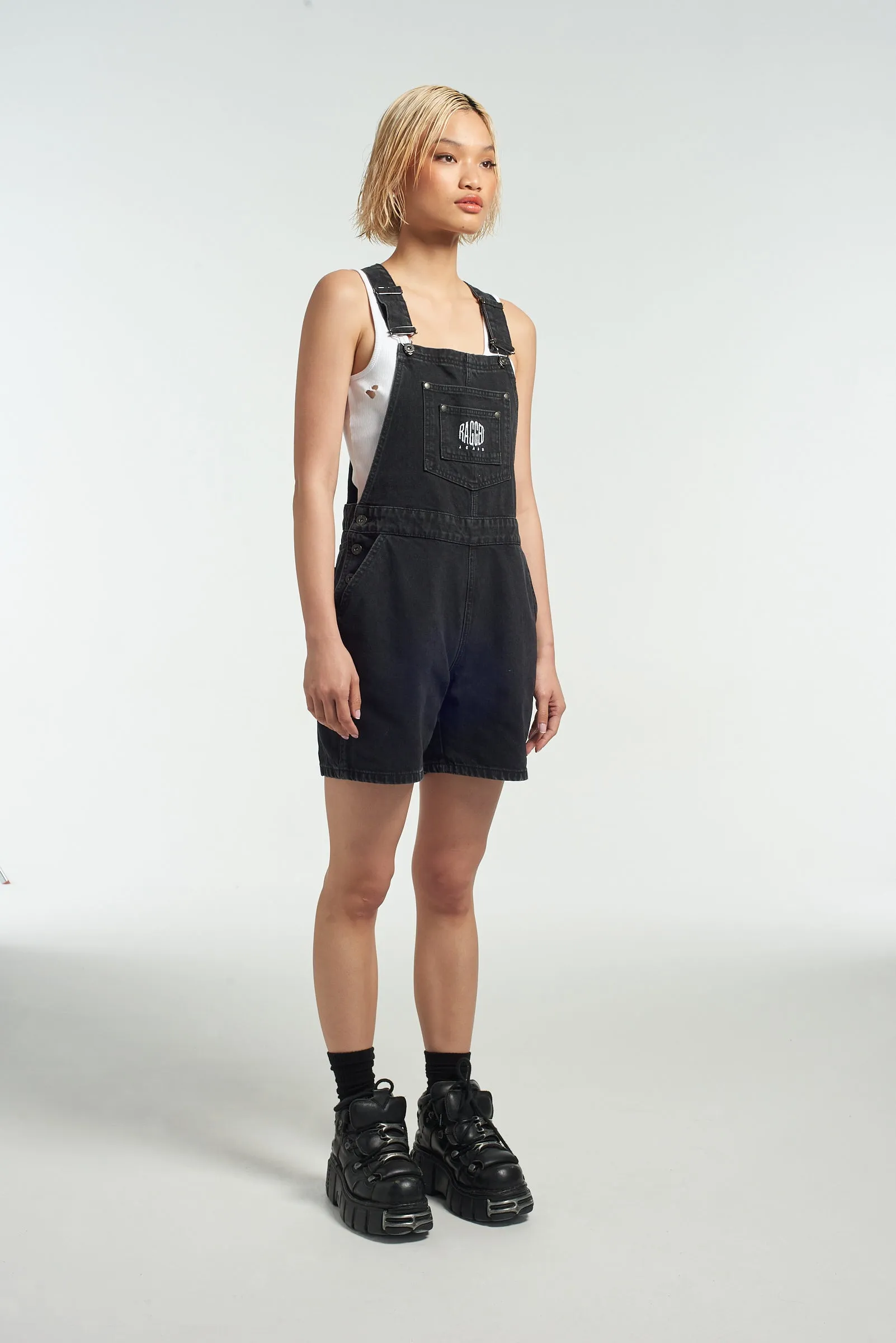 Ragged Black Dungaree Shorts