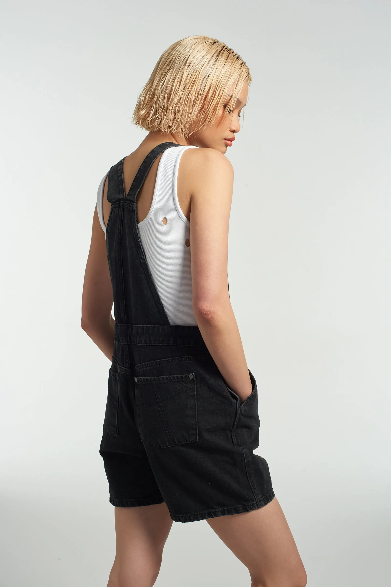Ragged Black Dungaree Shorts