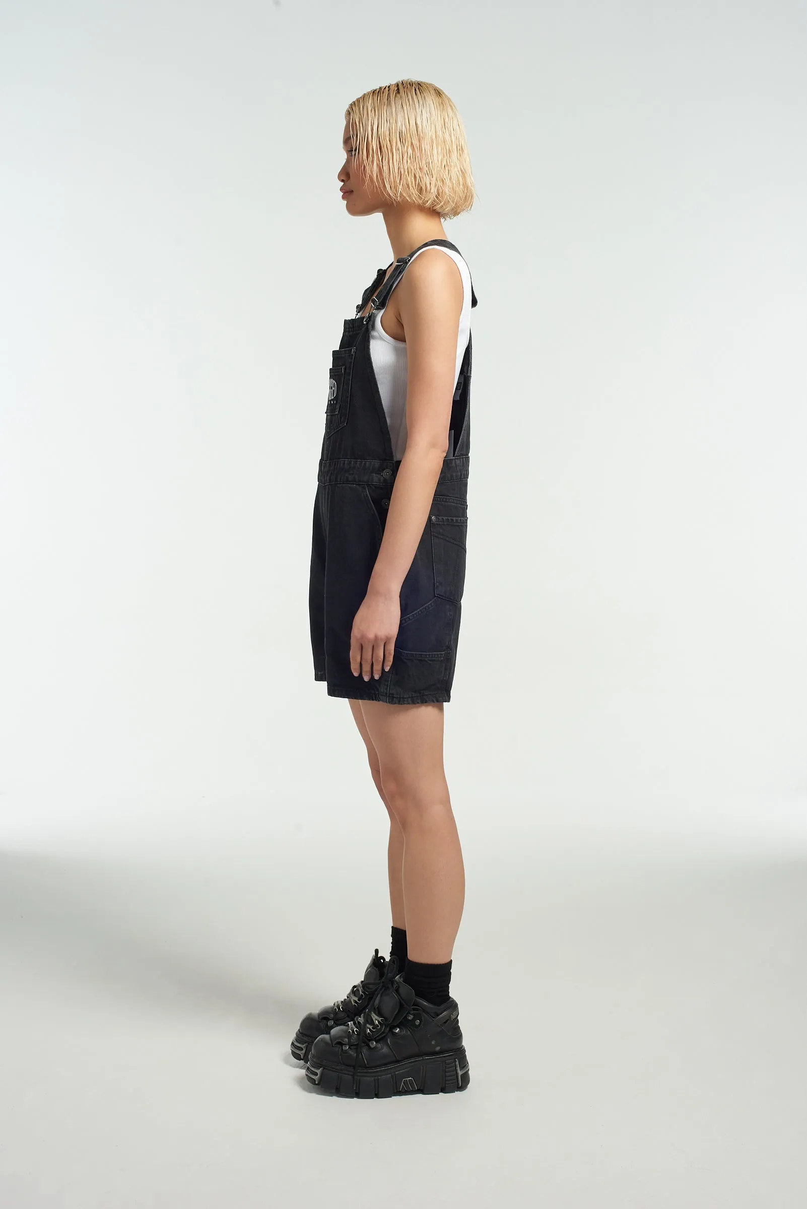 Ragged Black Dungaree Shorts